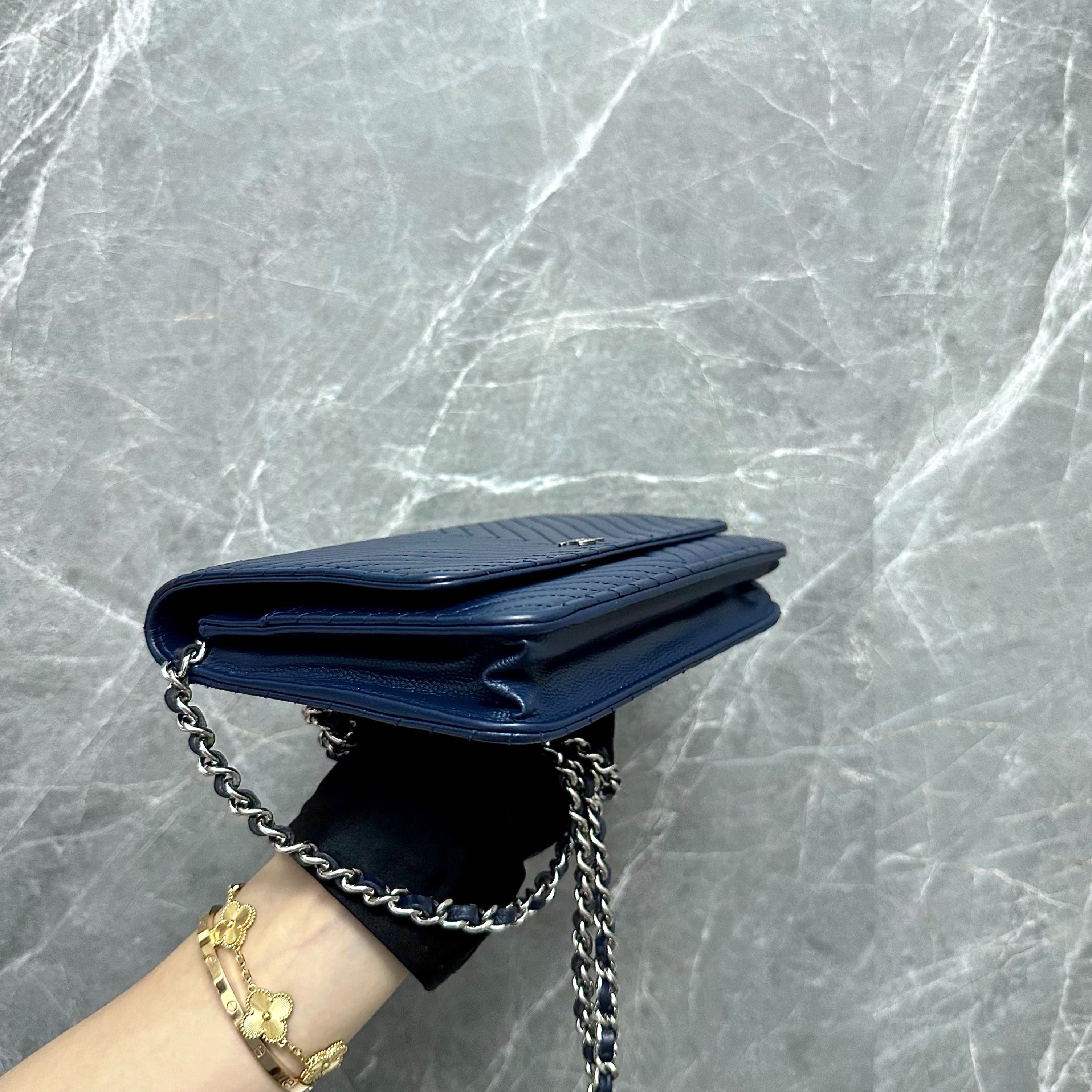 Chanel Caviar WOC Wallet On Chain Dark Blue SHW No 22 - Luxury Evermore