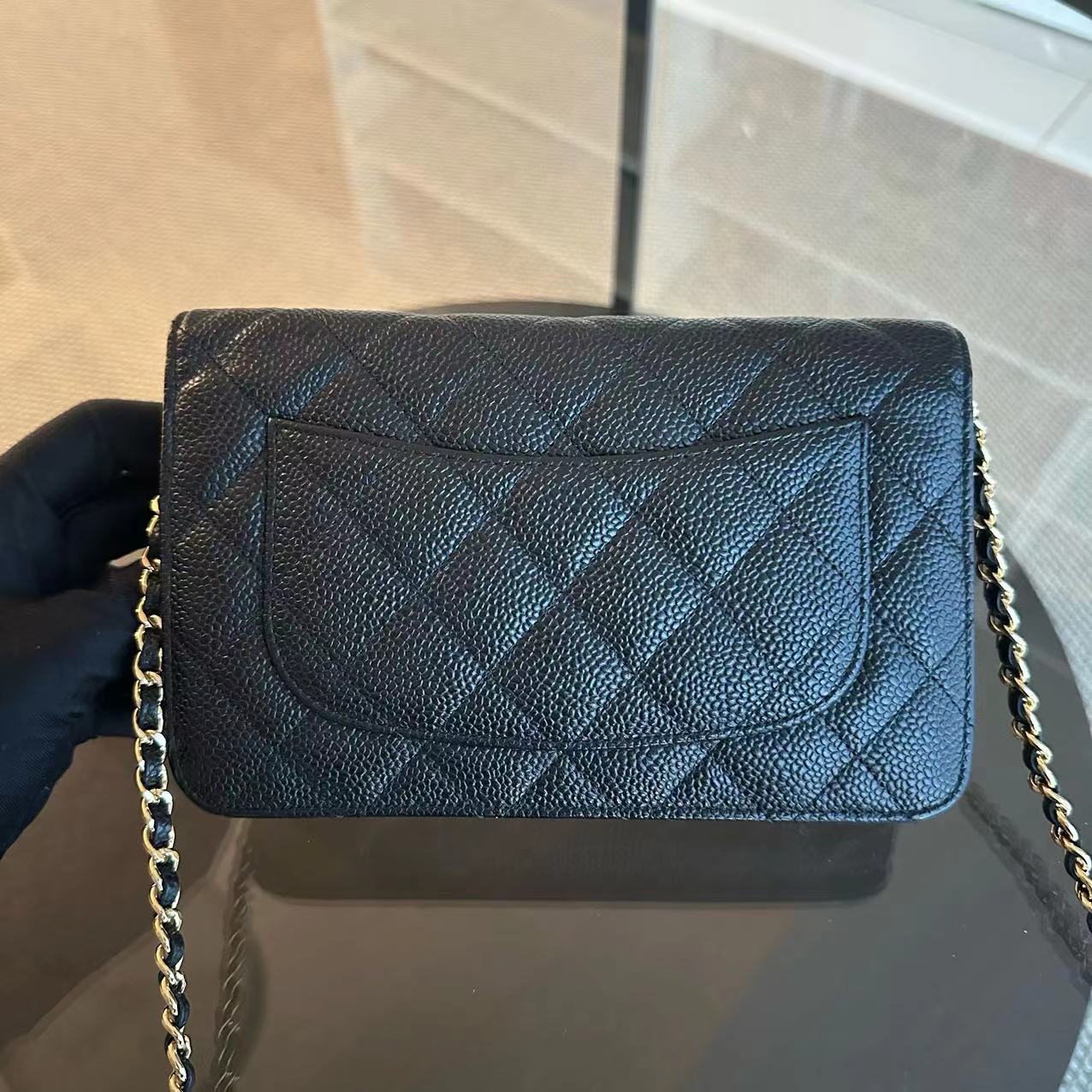 Chanel Caviar WOC Wallet On Chain Quilted Calfskin Black GHW No 18 - Luxury Evermore