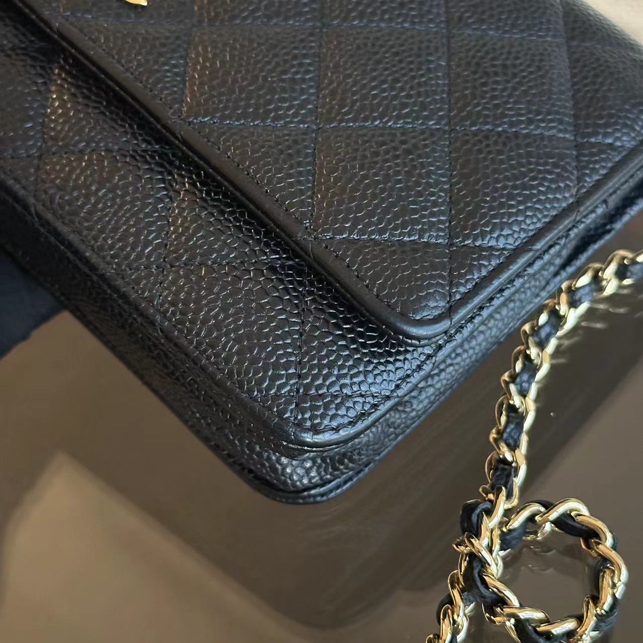 Chanel Caviar WOC Wallet On Chain Quilted Calfskin Black GHW No 18 - Luxury Evermore