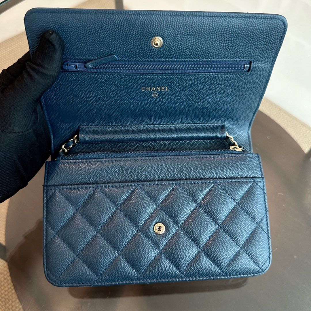 Chanel Caviar WOC Wallet On Chain Quilted Calfskin Dark Blue SHW No 23 - Luxury Evermore