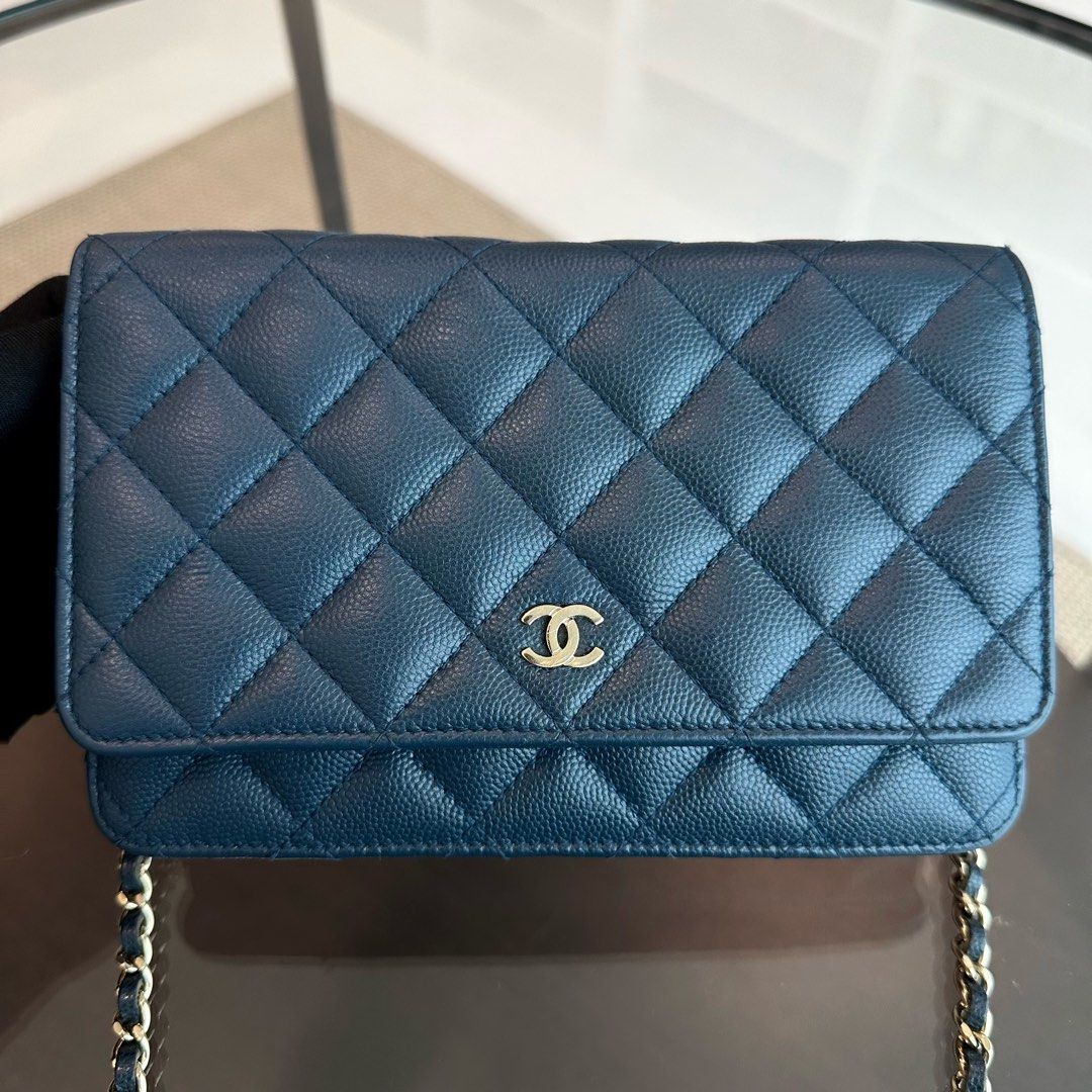 Chanel Caviar WOC Wallet On Chain Quilted Calfskin Dark Blue SHW No 23 - Luxury Evermore