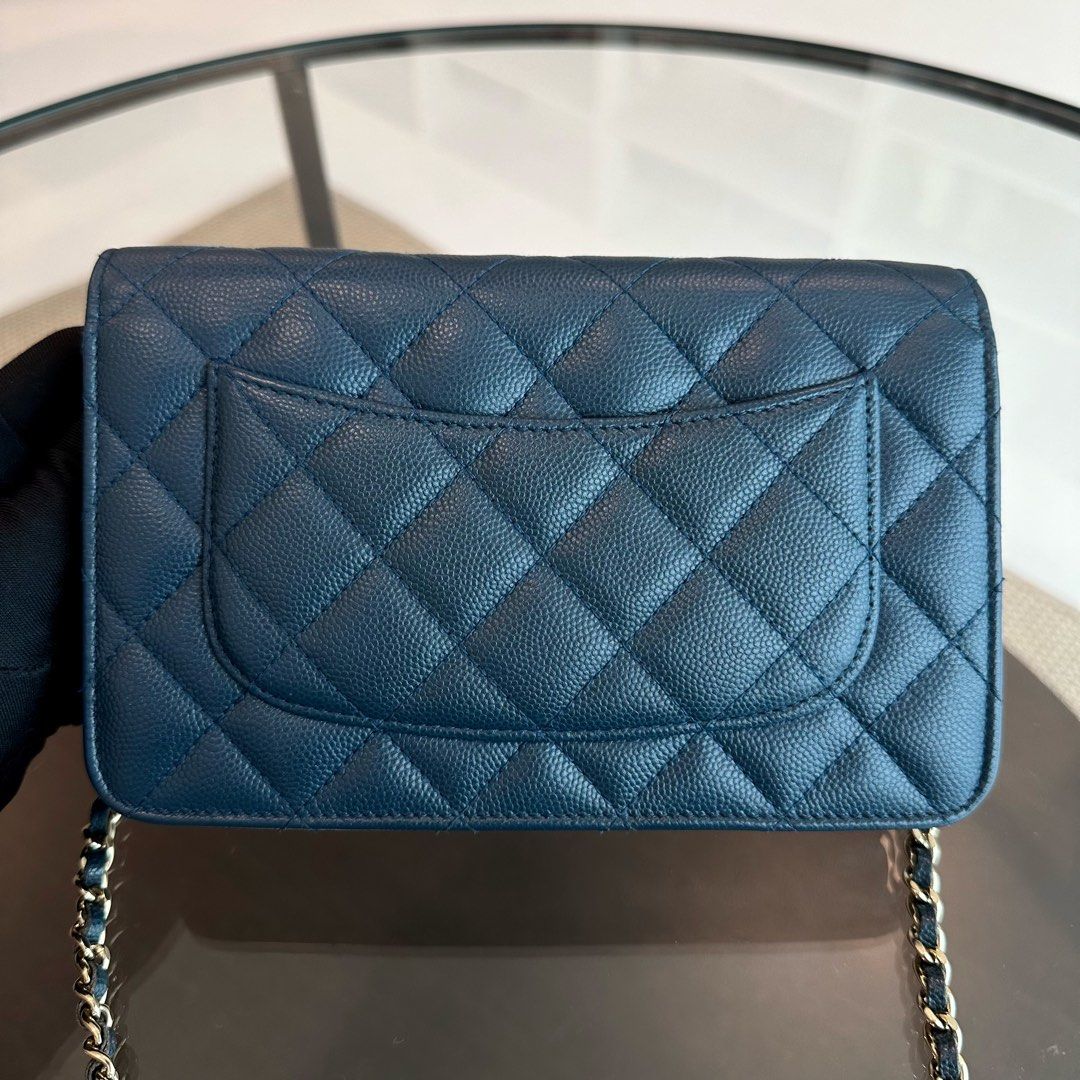 Chanel Caviar WOC Wallet On Chain Quilted Calfskin Dark Blue SHW No 23 - Luxury Evermore