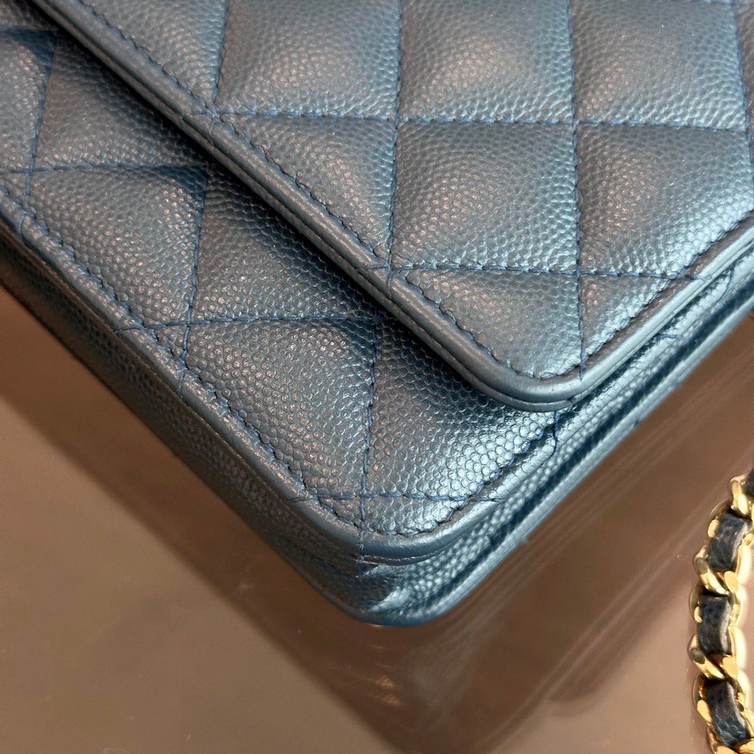 Chanel Caviar WOC Wallet On Chain Quilted Calfskin Dark Blue SHW No 23 - Luxury Evermore