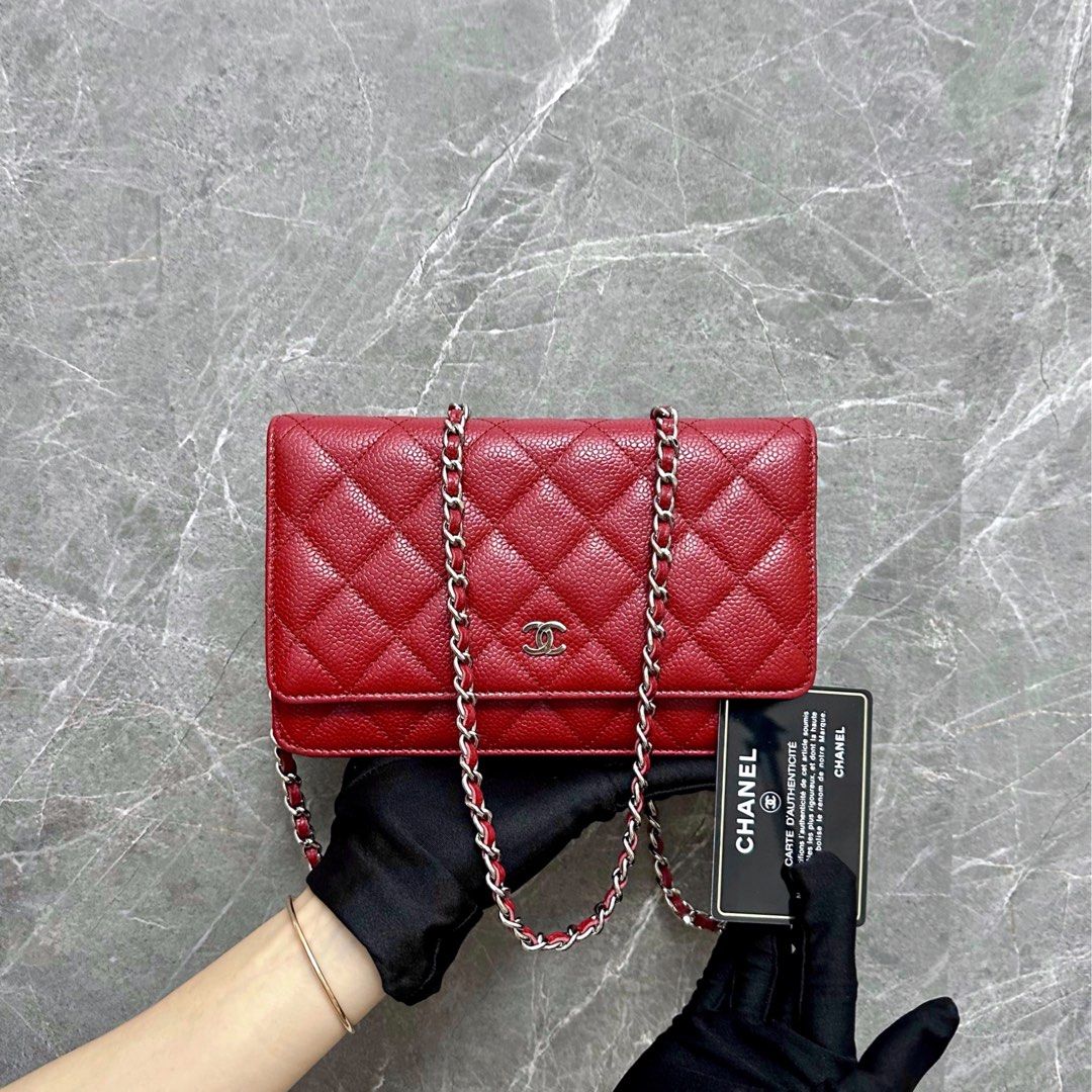 Chanel Caviar WOC Wallet On Chain Red SHW No. 19 - Luxury Evermore