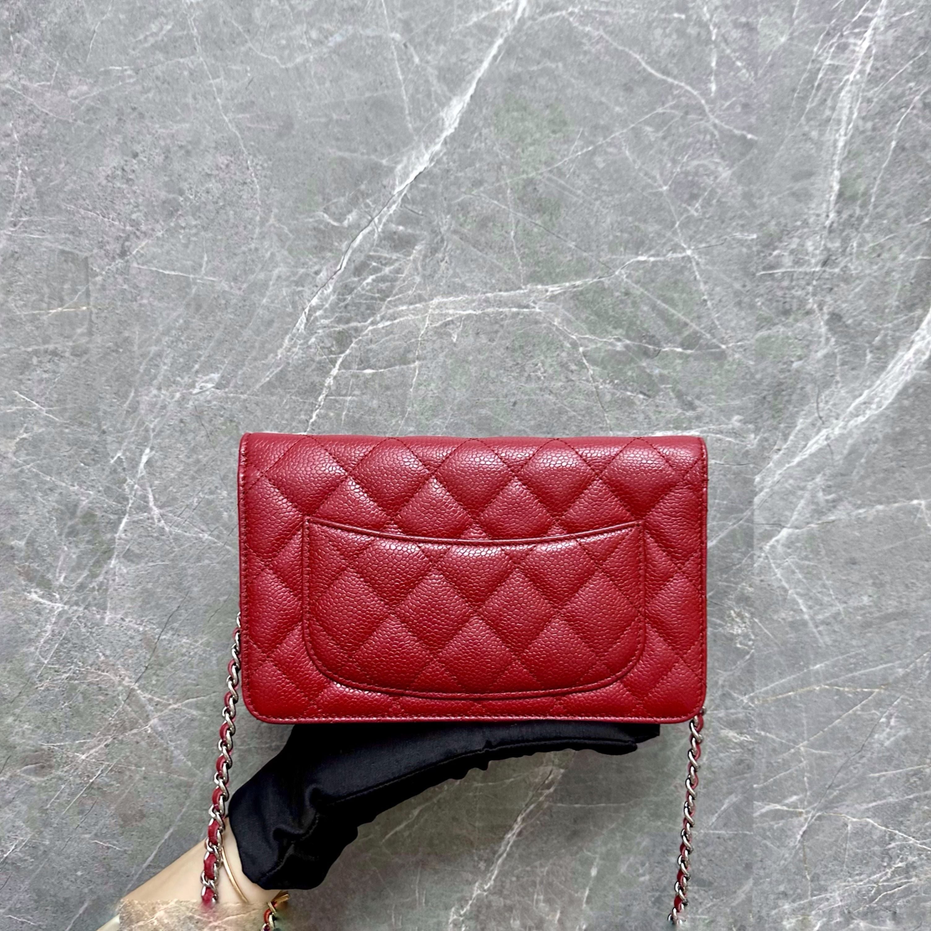 Chanel Caviar WOC Wallet On Chain Red SHW No. 19 - Luxury Evermore