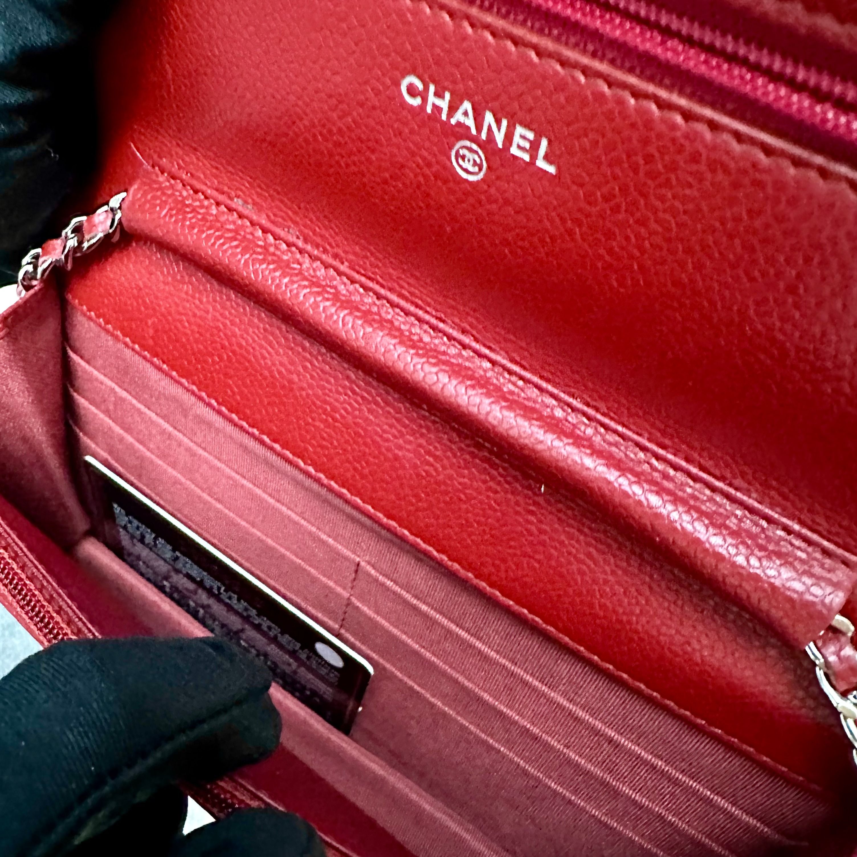 Chanel Caviar WOC Wallet On Chain Red SHW No. 19 - Luxury Evermore