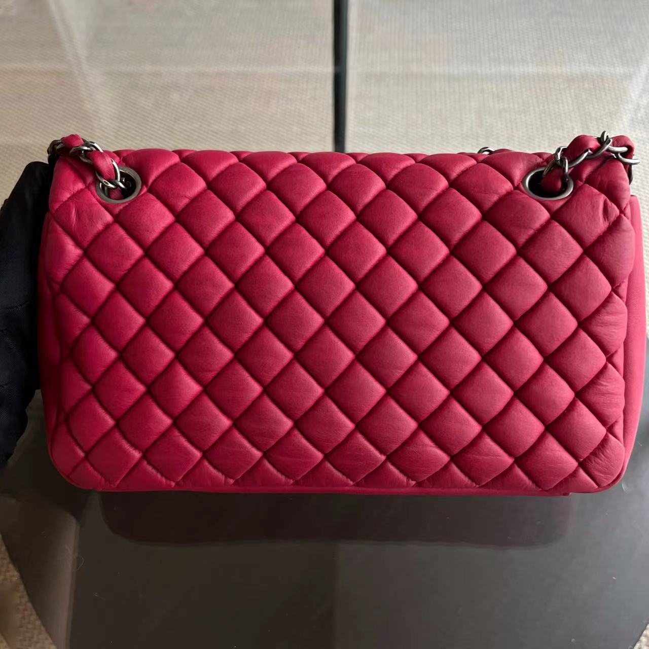 Chanel CC Puffer Bubble Seasonal Classic Flap Calfskin Red Silver Hardware Series 17 - Luxury Evermore