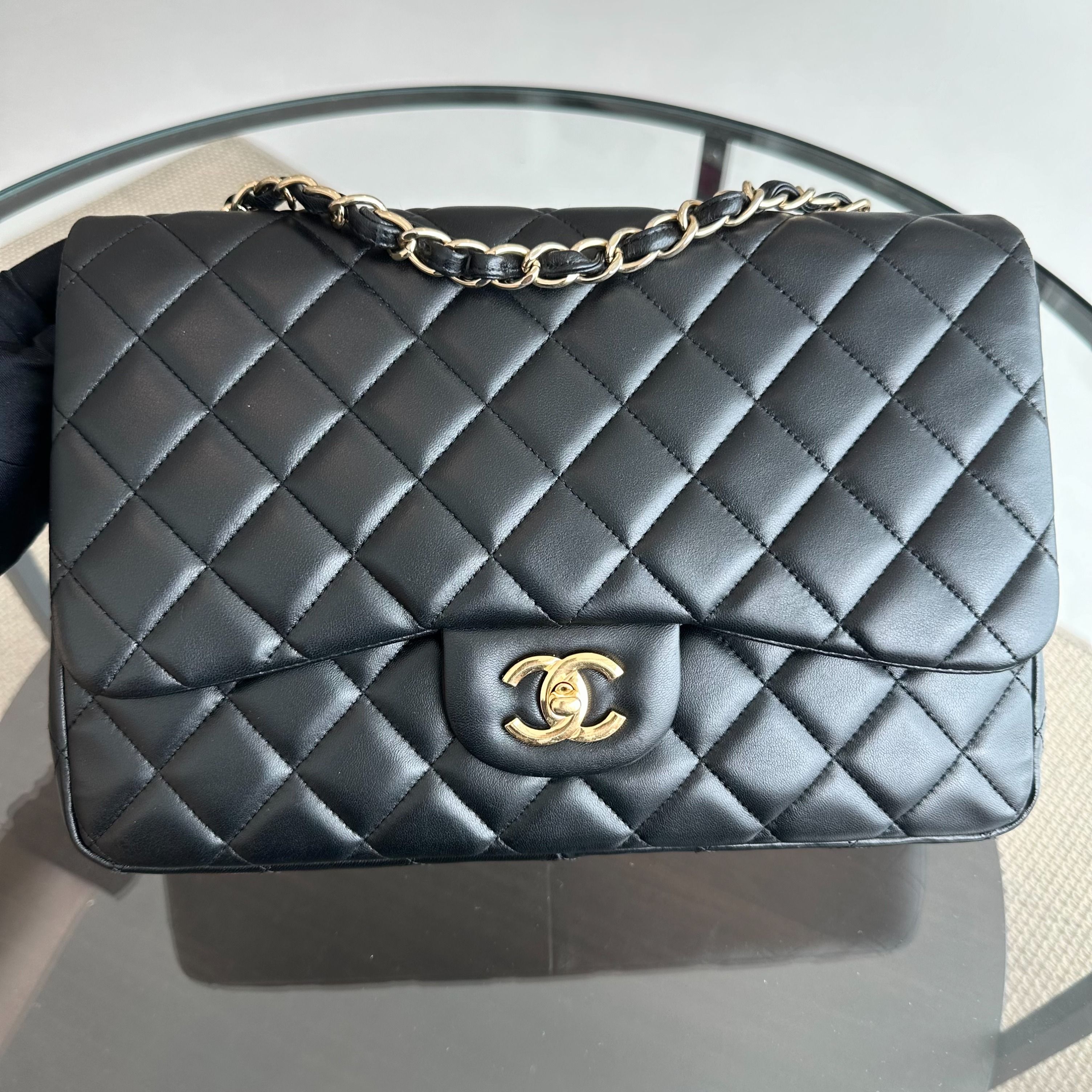 Chanel Classic Flap Jumbo 30CM Single Flap Quilted Lambskin Black GHW No 14 - Luxury Evermore