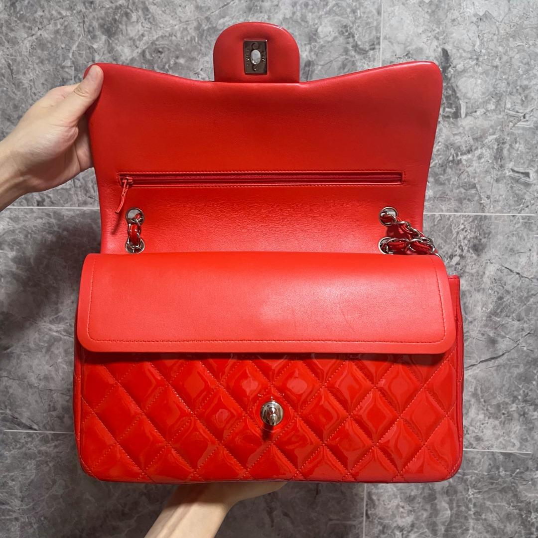 Chanel Classic Flap Jumbo CF Double Flap Red Patent Leather No 19 - Luxury Evermore