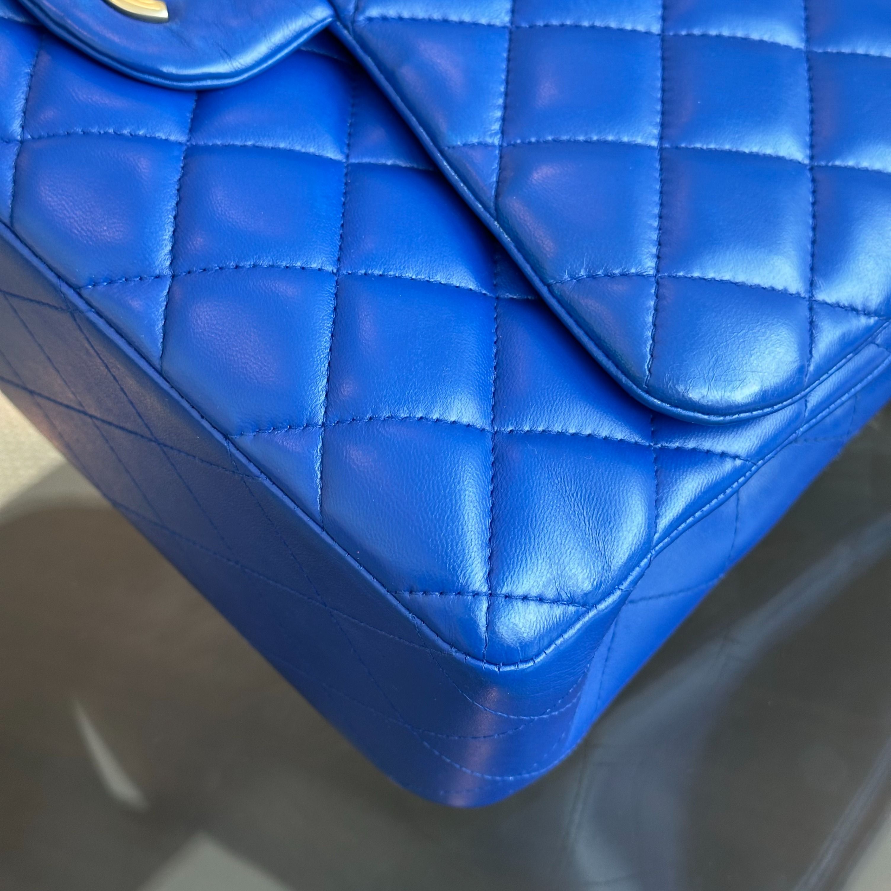 Chanel Classic Flap Jumbo Double Flap Lambskin Blue GHW No 18 - Luxury Evermore