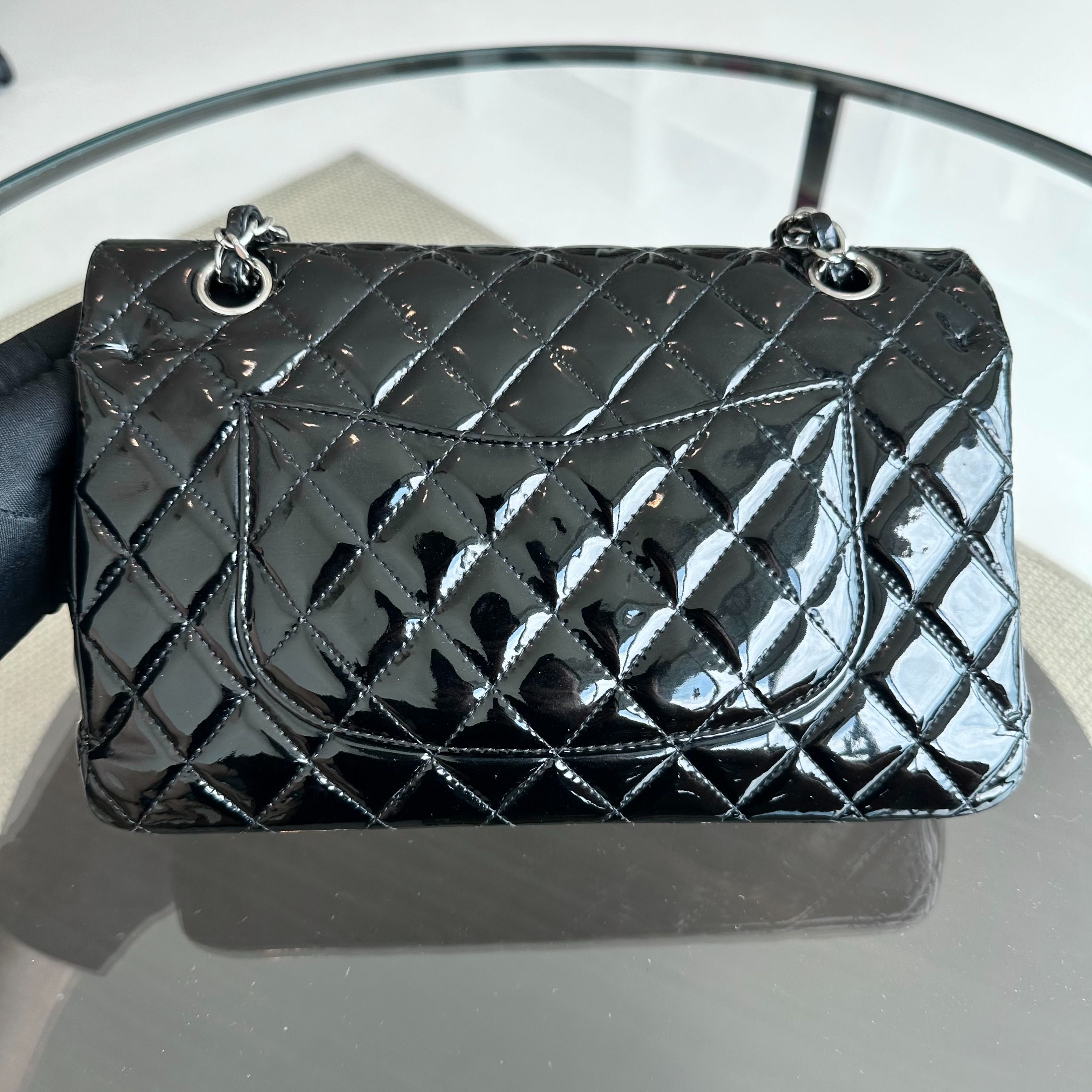 Chanel Classic Flap Medium Double Flap Patent Leather Quilted Black SHW - Luxury Evermore