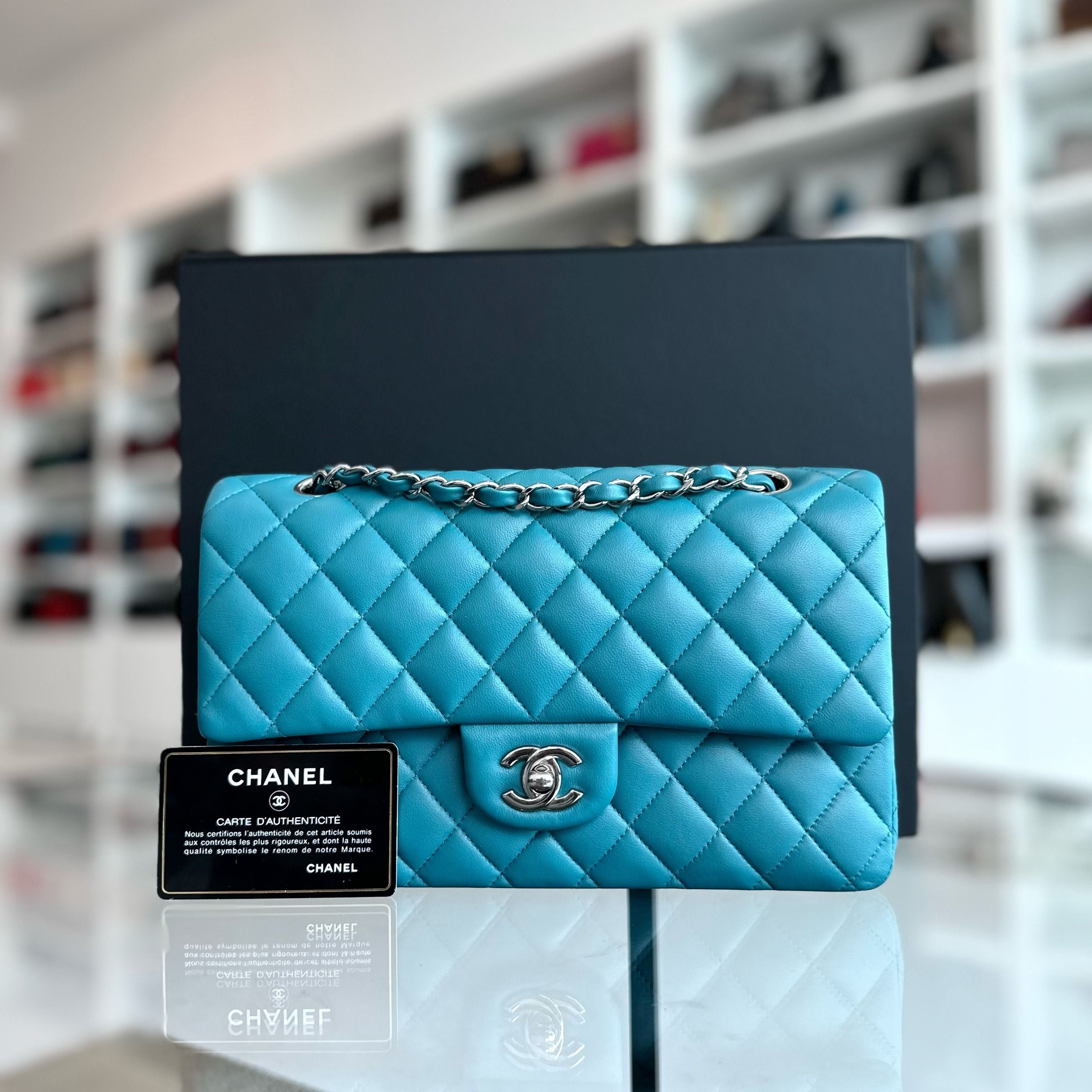 Chanel Classic Flap Medium Lambskin Blue SHW No 20 - Luxury Evermore