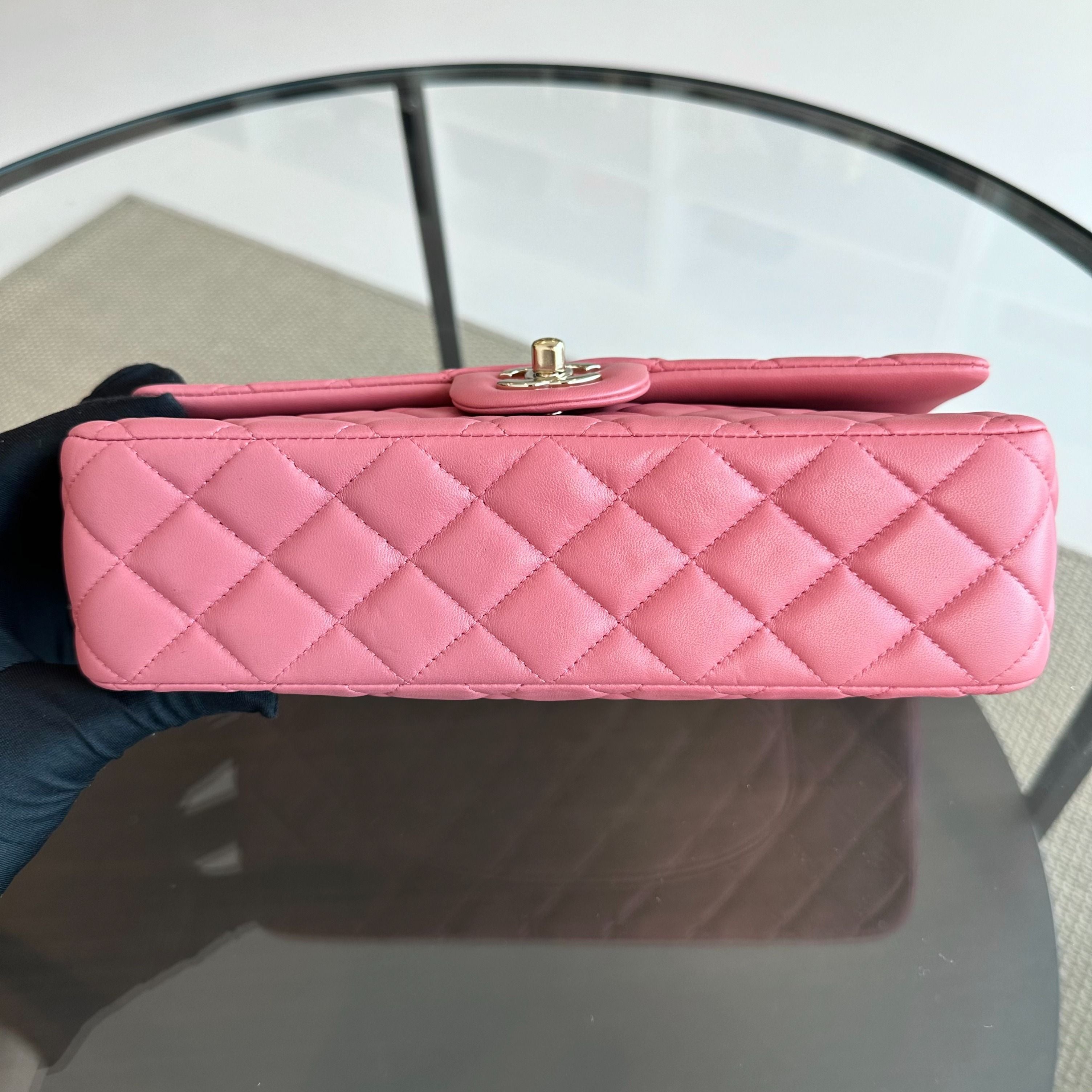 Chanel Classic Flap Medium Lambskin Valentine Crystal Heart Special Edition Pink LGHW No 19 - Luxury Evermore