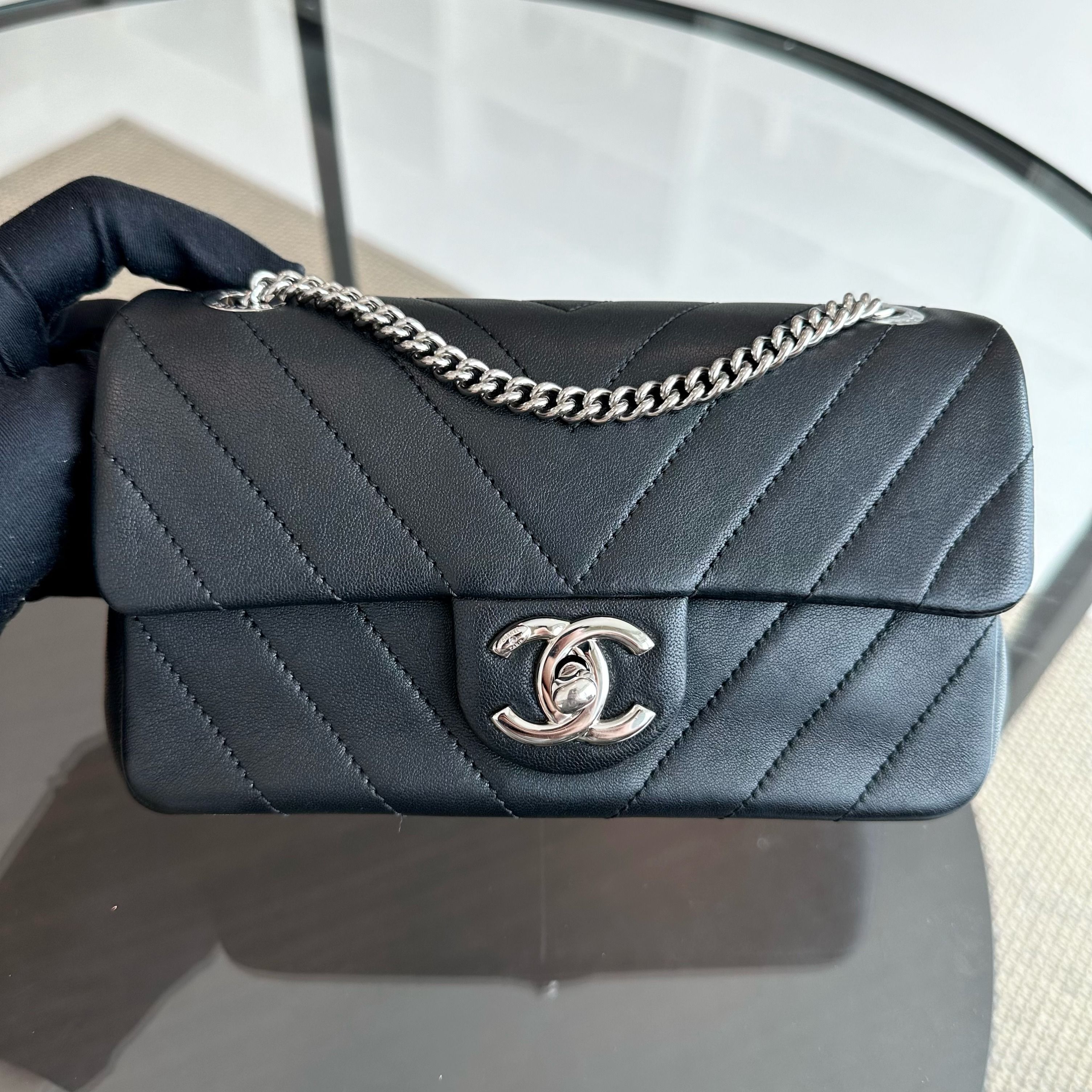 Chanel Classic Flap Mini Rectangular Chevron SHW - Luxury Evermore