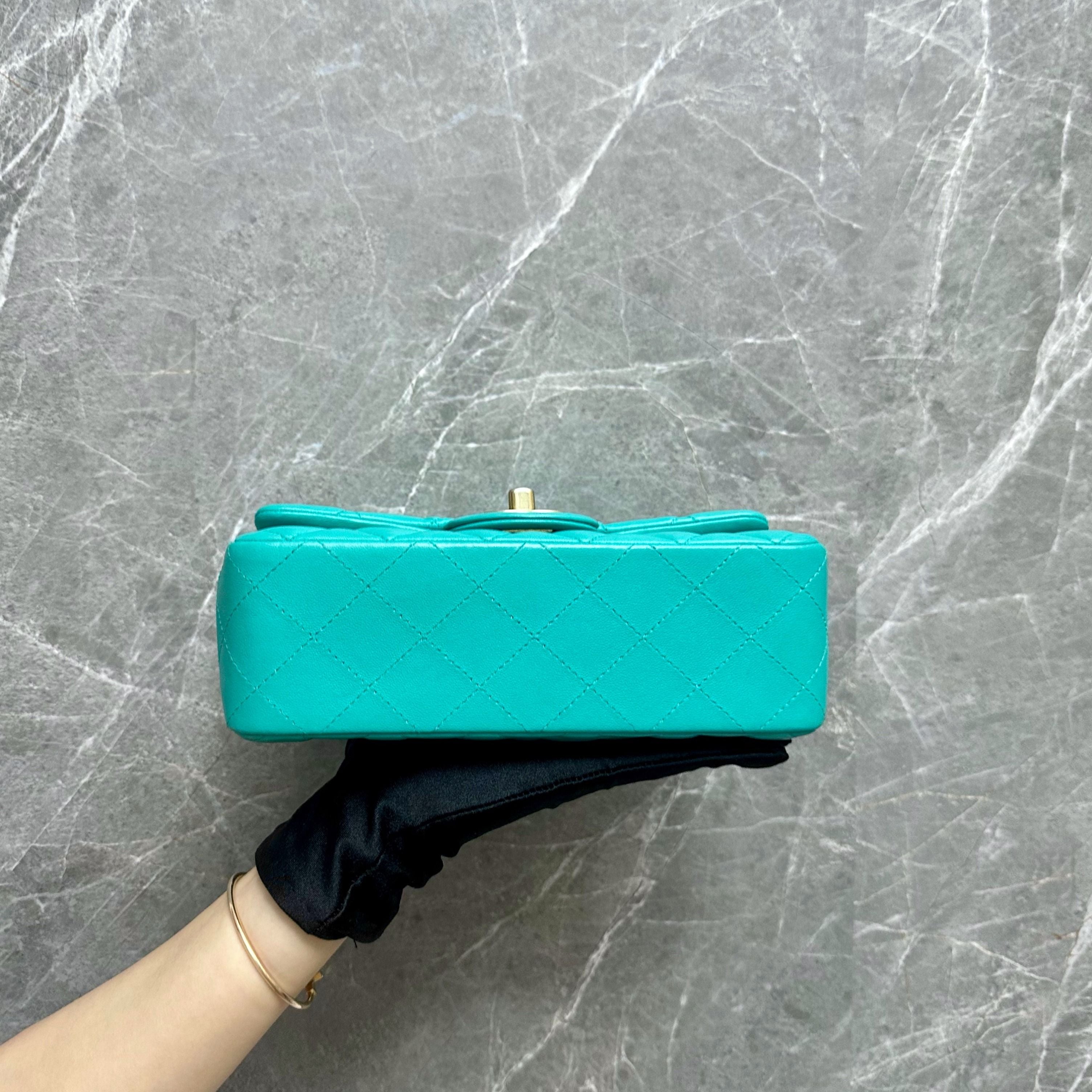 Chanel Classic Flap Mini Rectangular Lambskin Tiffany Blue GHW No 27 - Luxury Evermore