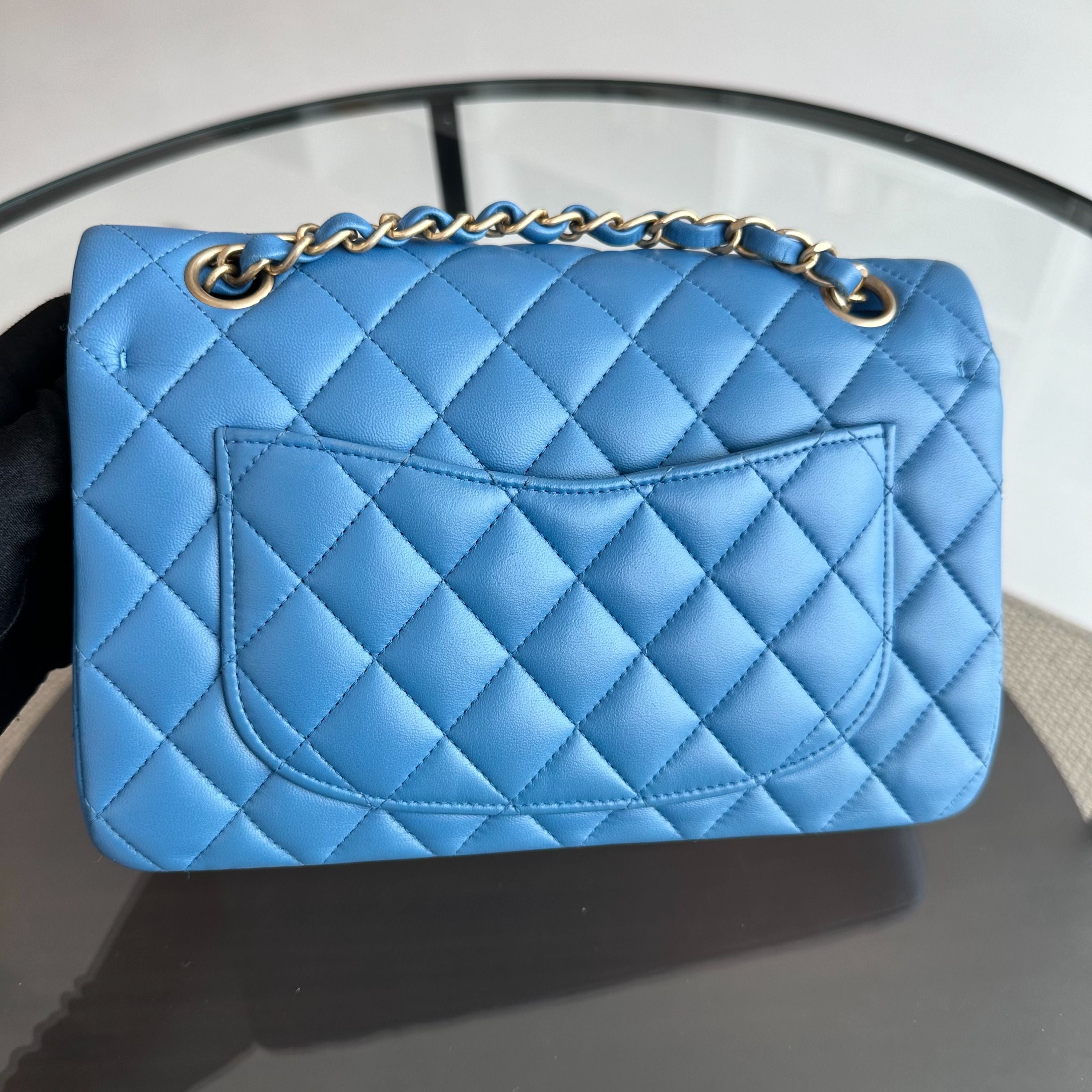 Chanel Classic Flap Small 23CM Lambskin Quilted Blue GHW No 27 - Luxury Evermore