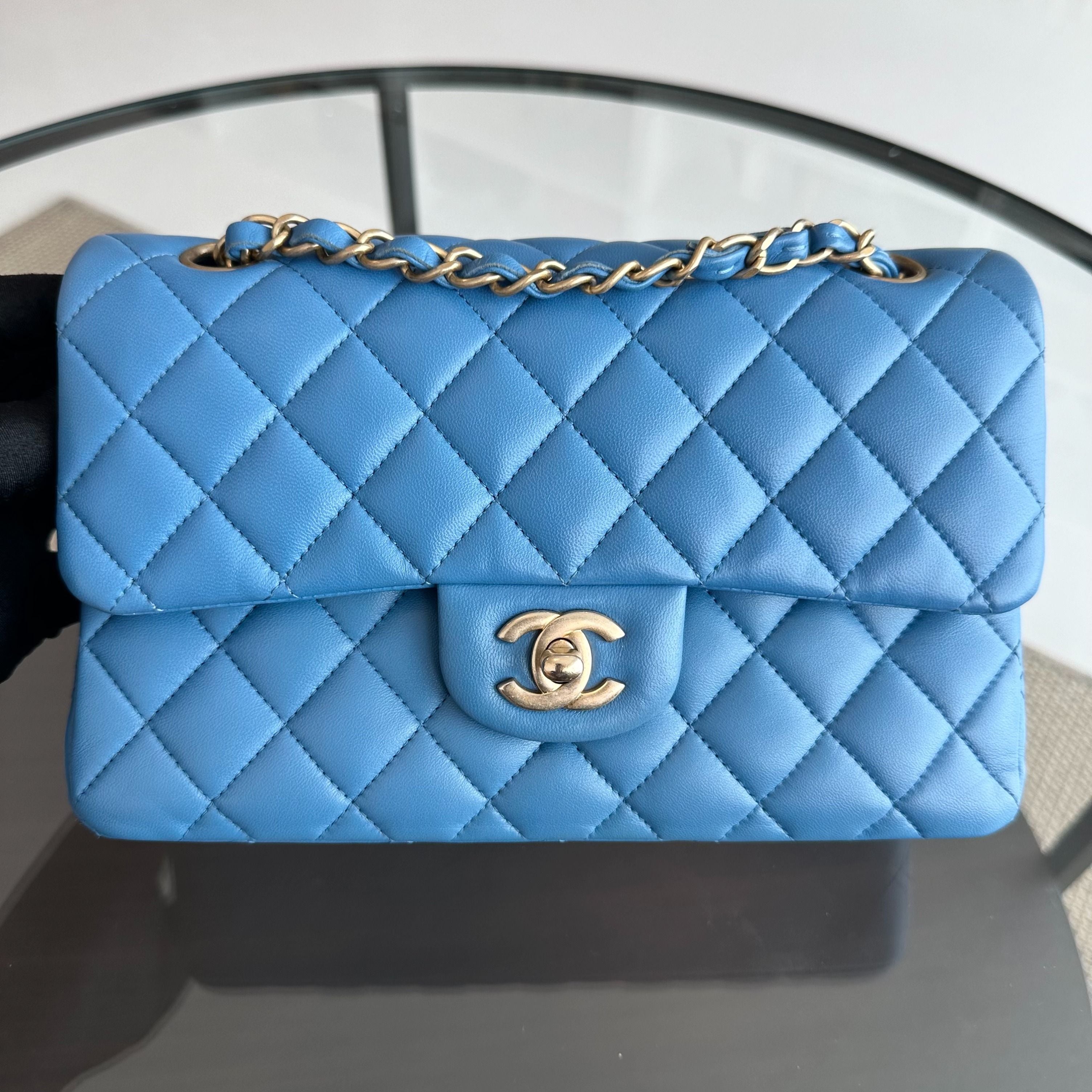 Chanel Classic Flap Small 23CM Lambskin Quilted Blue GHW No 27 - Luxury Evermore