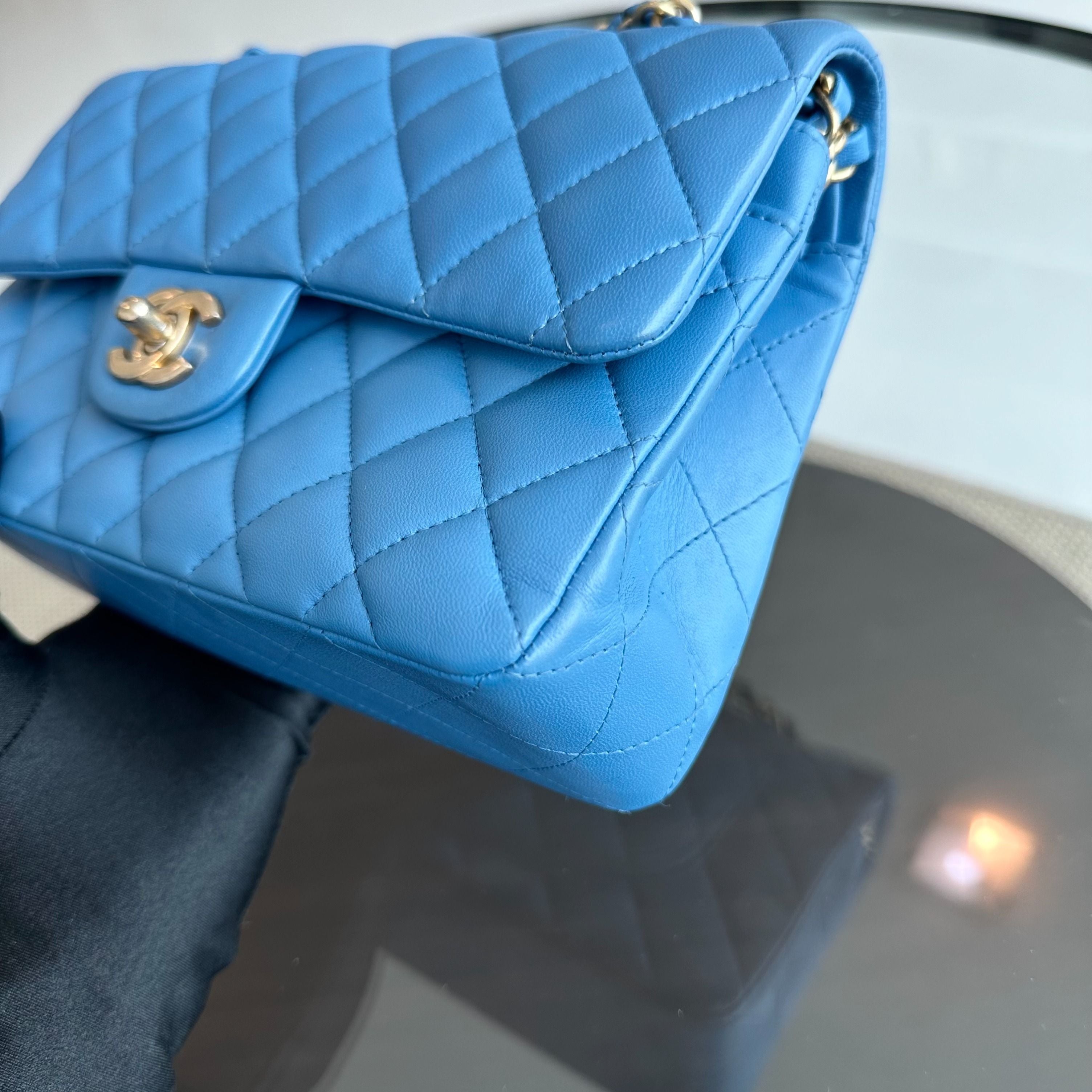 Chanel Classic Flap Small 23CM Lambskin Quilted Blue GHW No 27 - Luxury Evermore