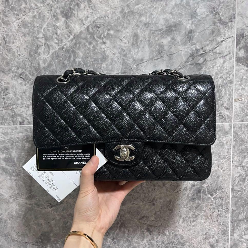 Chanel Classic Medium Double Flap CF No.17 Black Caviar Silver Hardware - Luxury Evermore