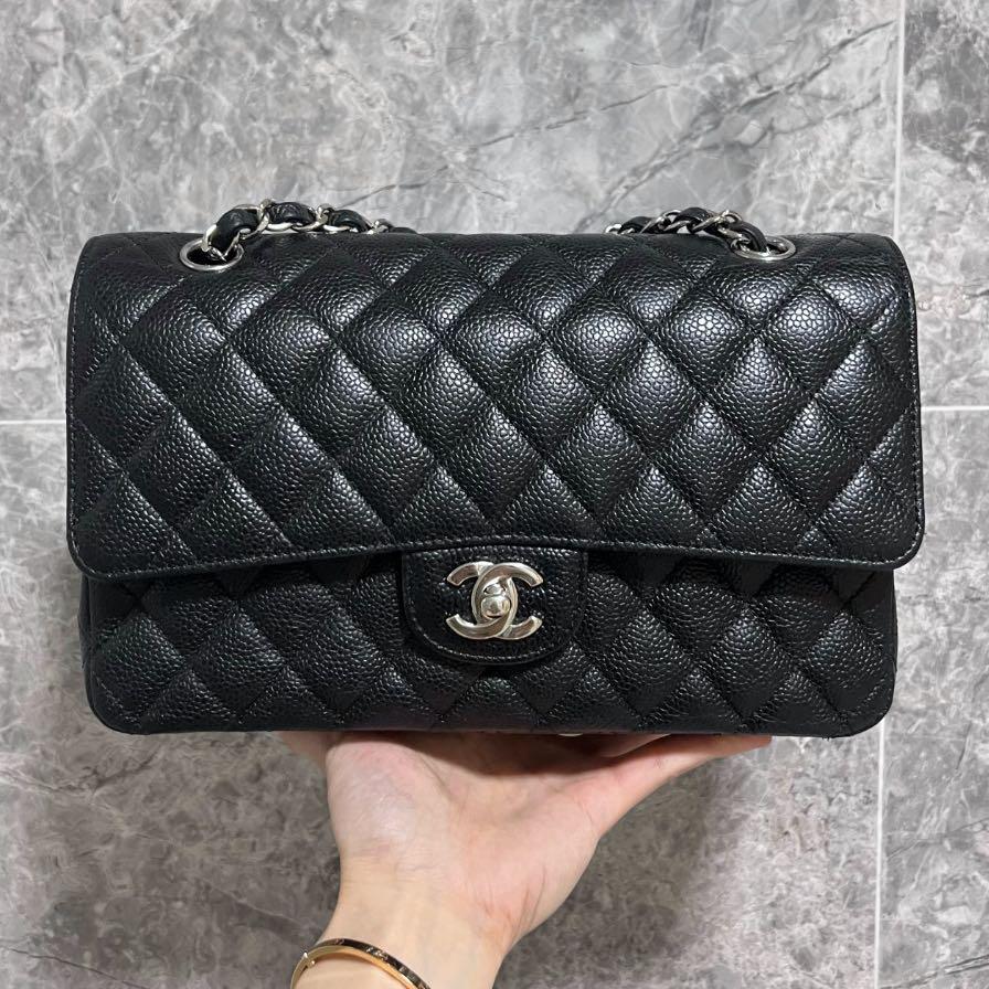 Chanel Classic Medium Double Flap CF No.17 Black Caviar Silver Hardware - Luxury Evermore