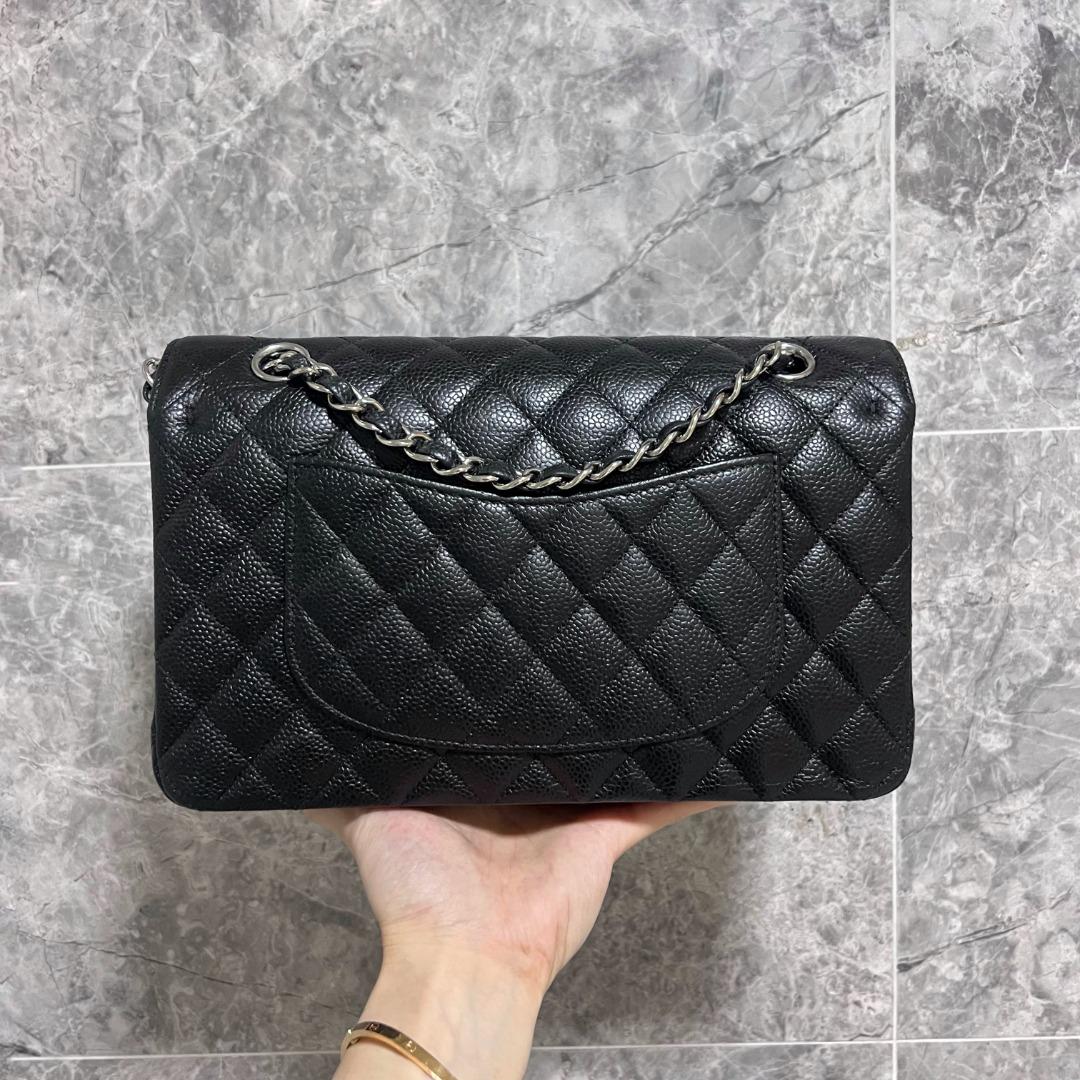 Chanel Classic Medium Double Flap CF No.17 Black Caviar Silver Hardware - Luxury Evermore