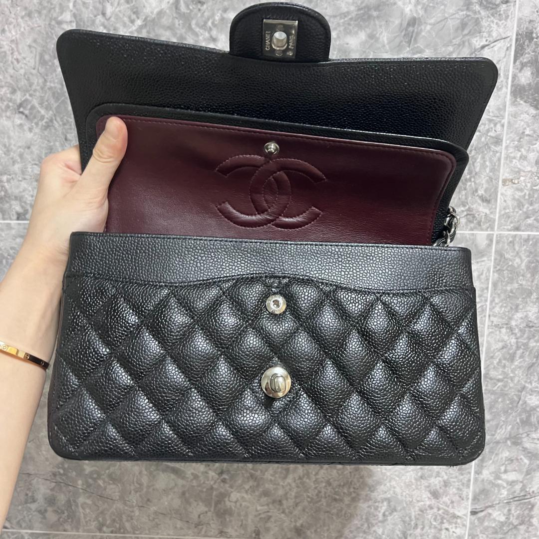 Chanel Classic Medium Double Flap CF No.17 Black Caviar Silver Hardware - Luxury Evermore