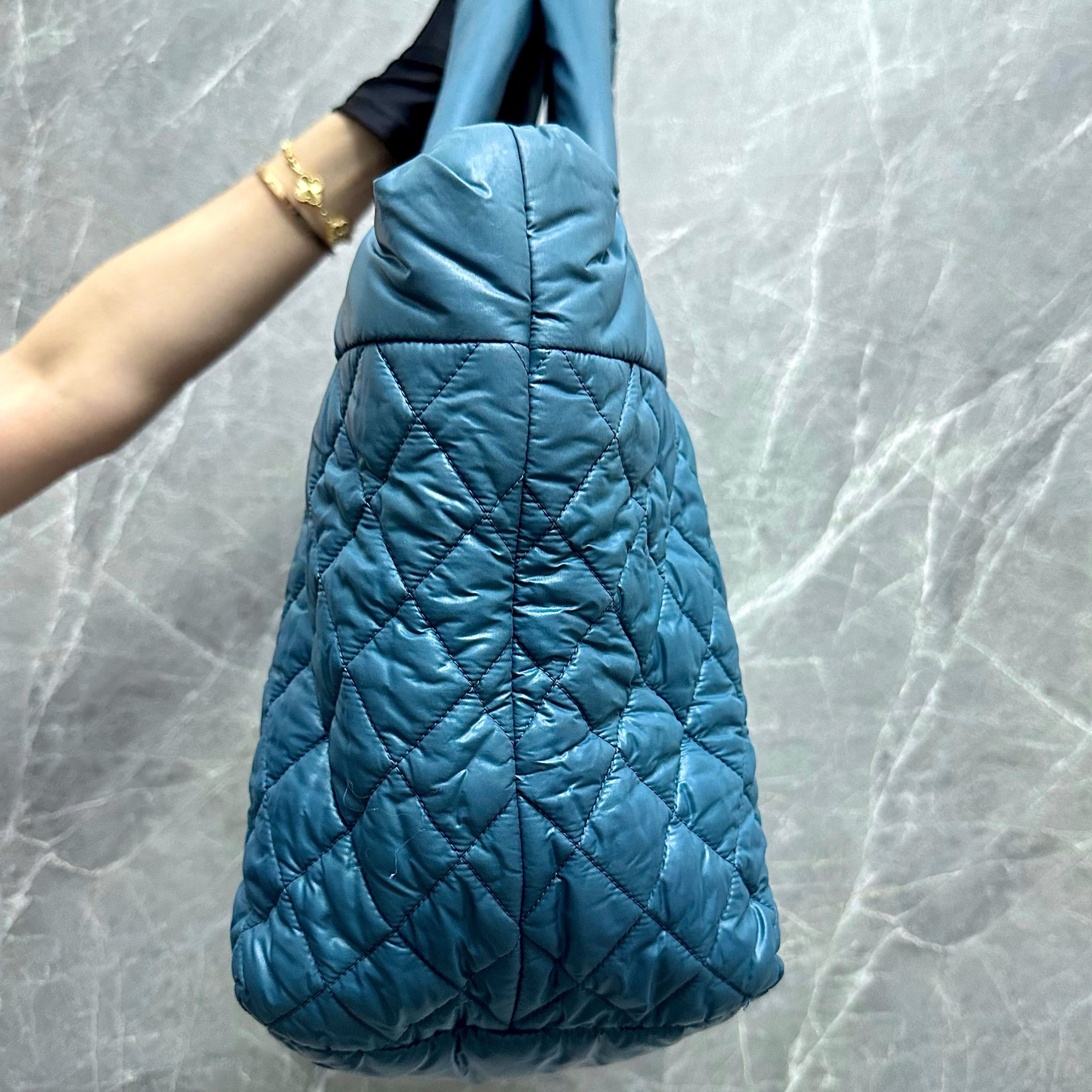 Chanel Coco Cocoon Quilted Nylon Tote Blue No 13 - Luxury Evermore