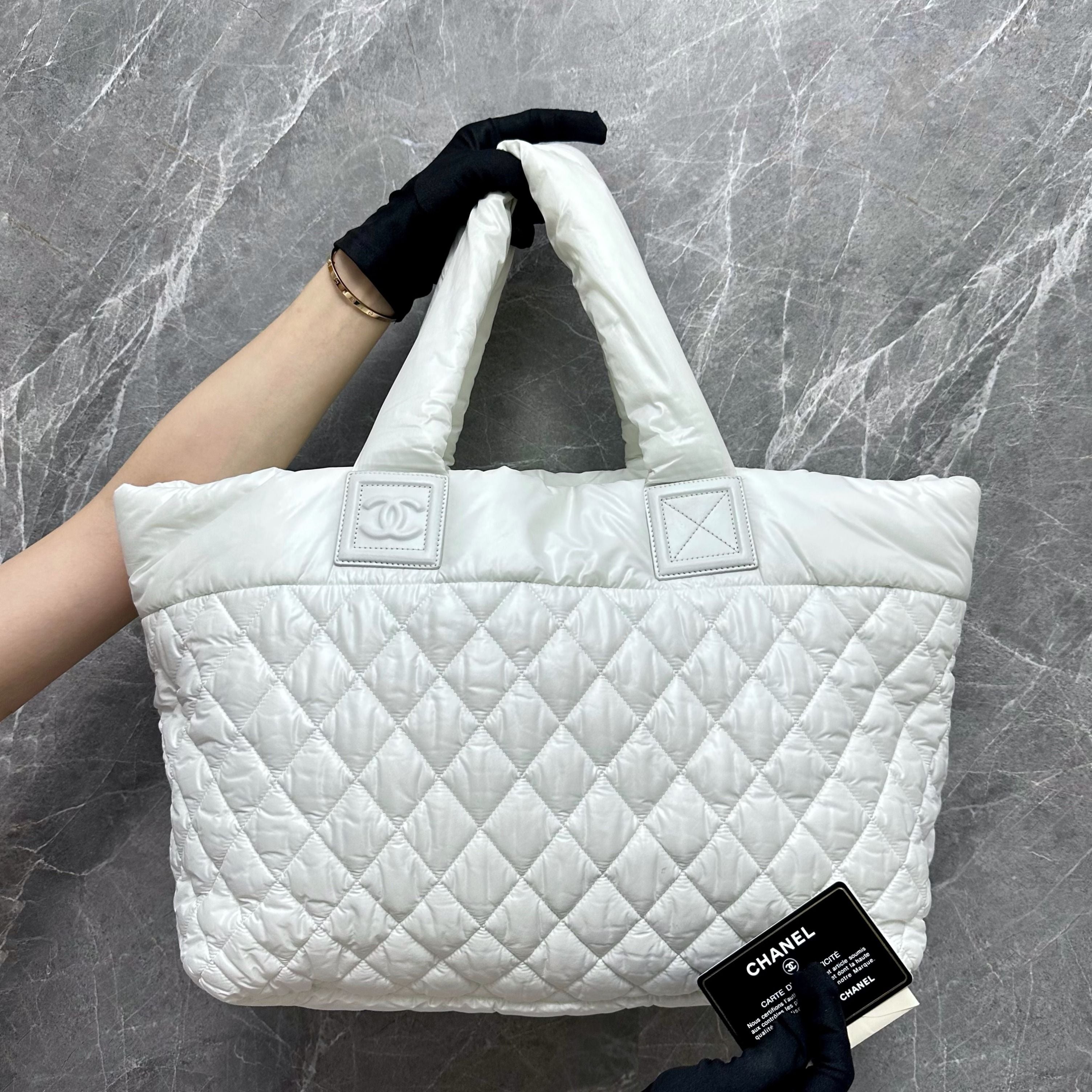 Chanel Coco Cocoon Quilted Nylon Tote White - Luxury Evermore