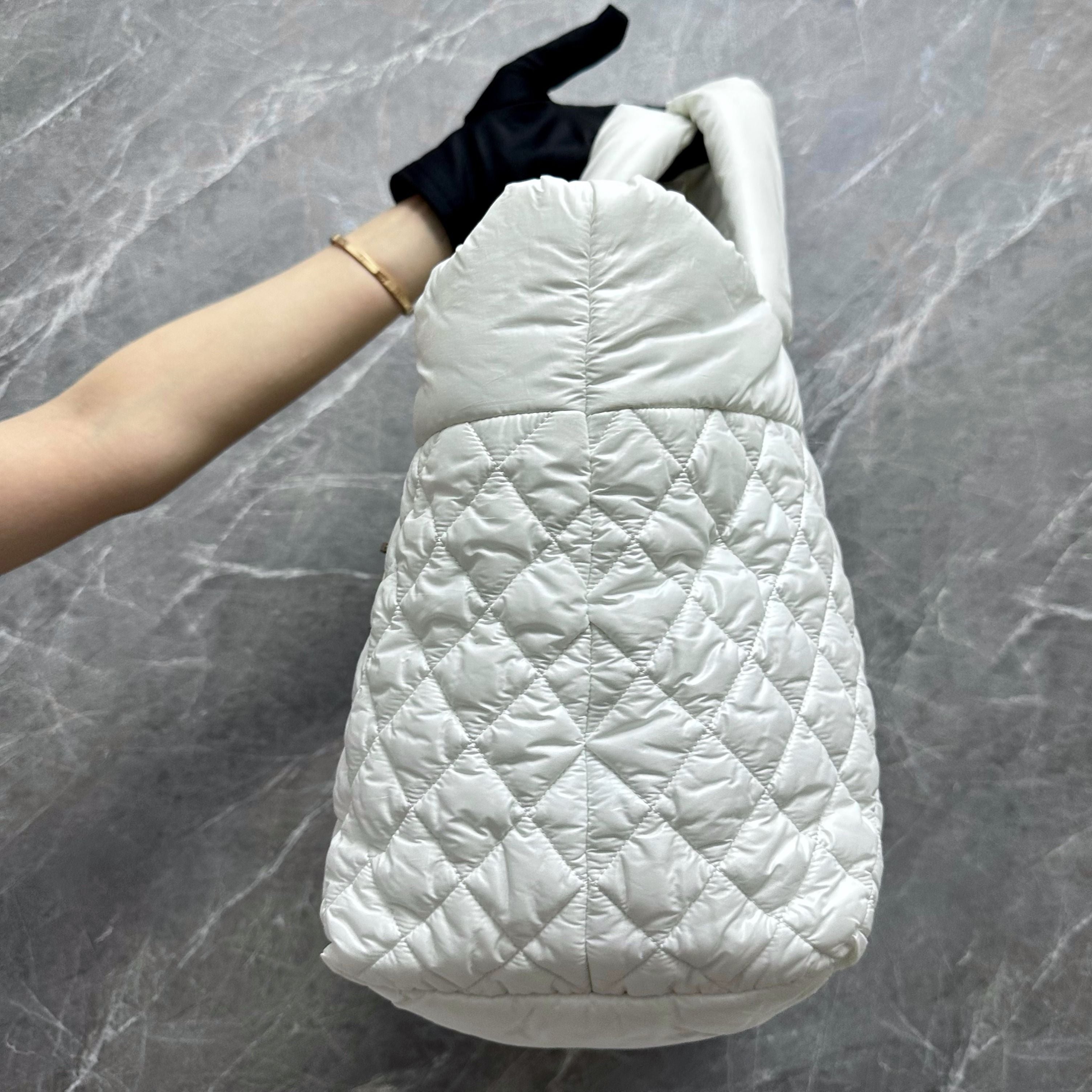 Chanel Coco Cocoon Quilted Nylon Tote White - Luxury Evermore