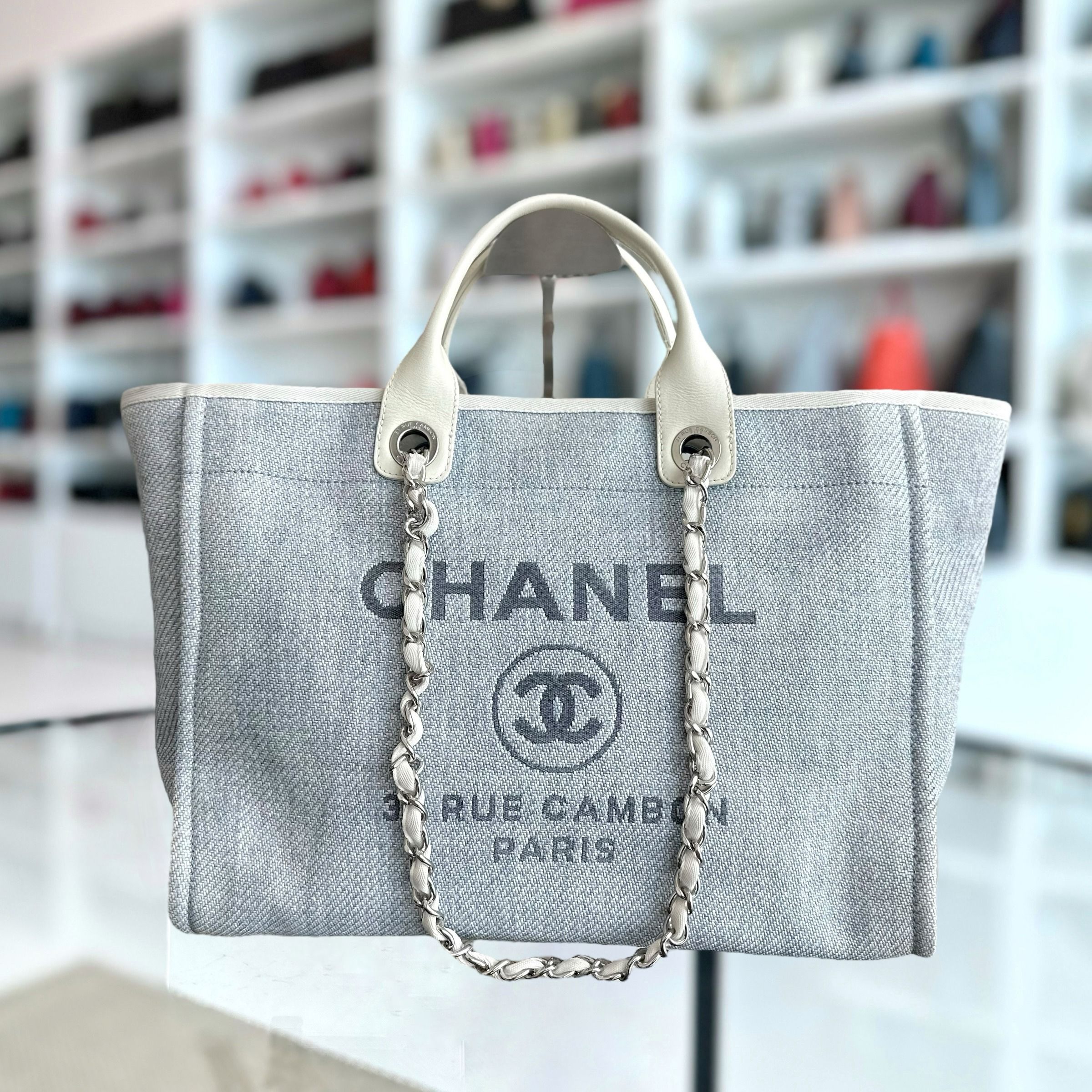 Chanel Deauville Large Light Blue Canvas SHW No 18 - Luxury Evermore