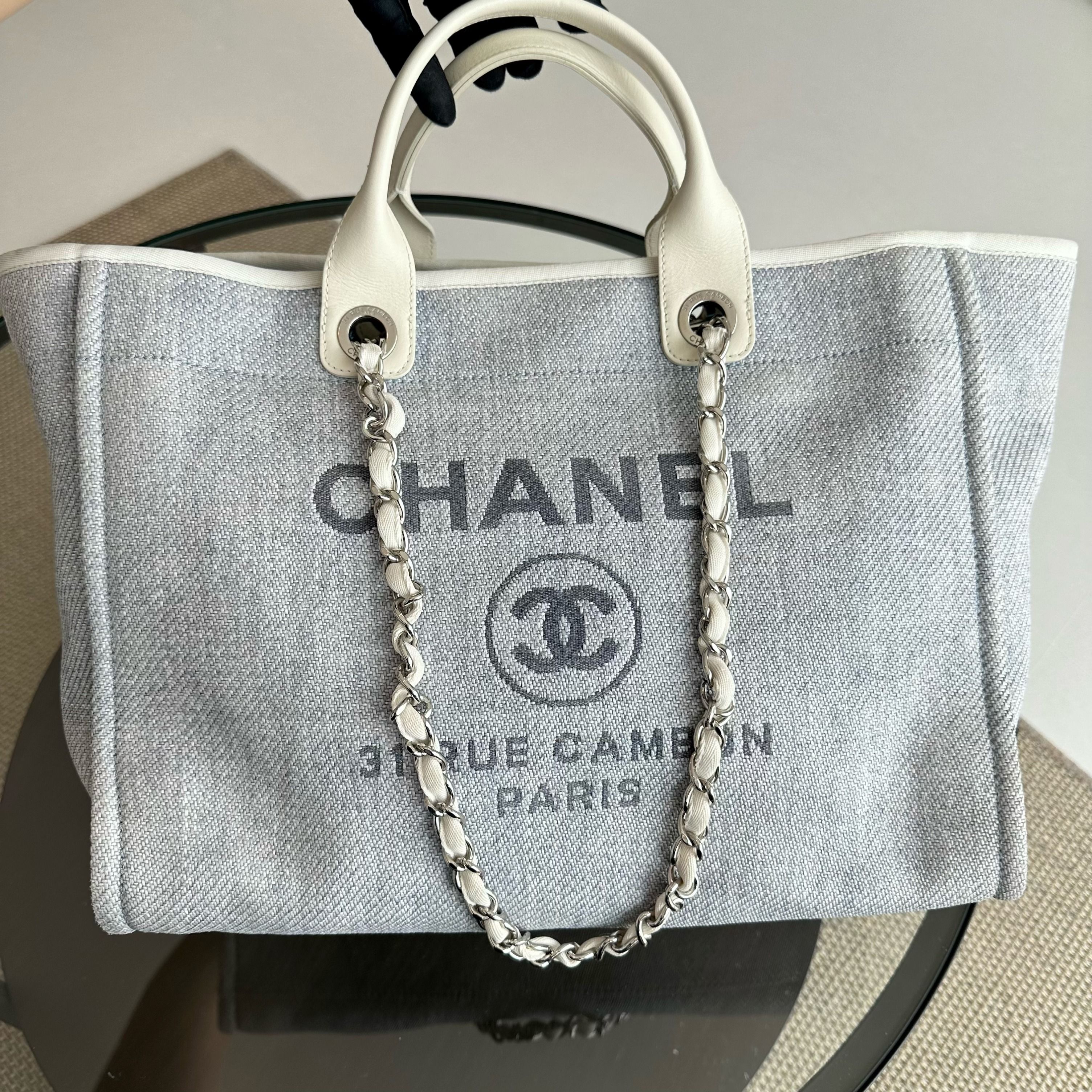 Chanel Deauville Large Light Blue Canvas SHW No 18 - Luxury Evermore