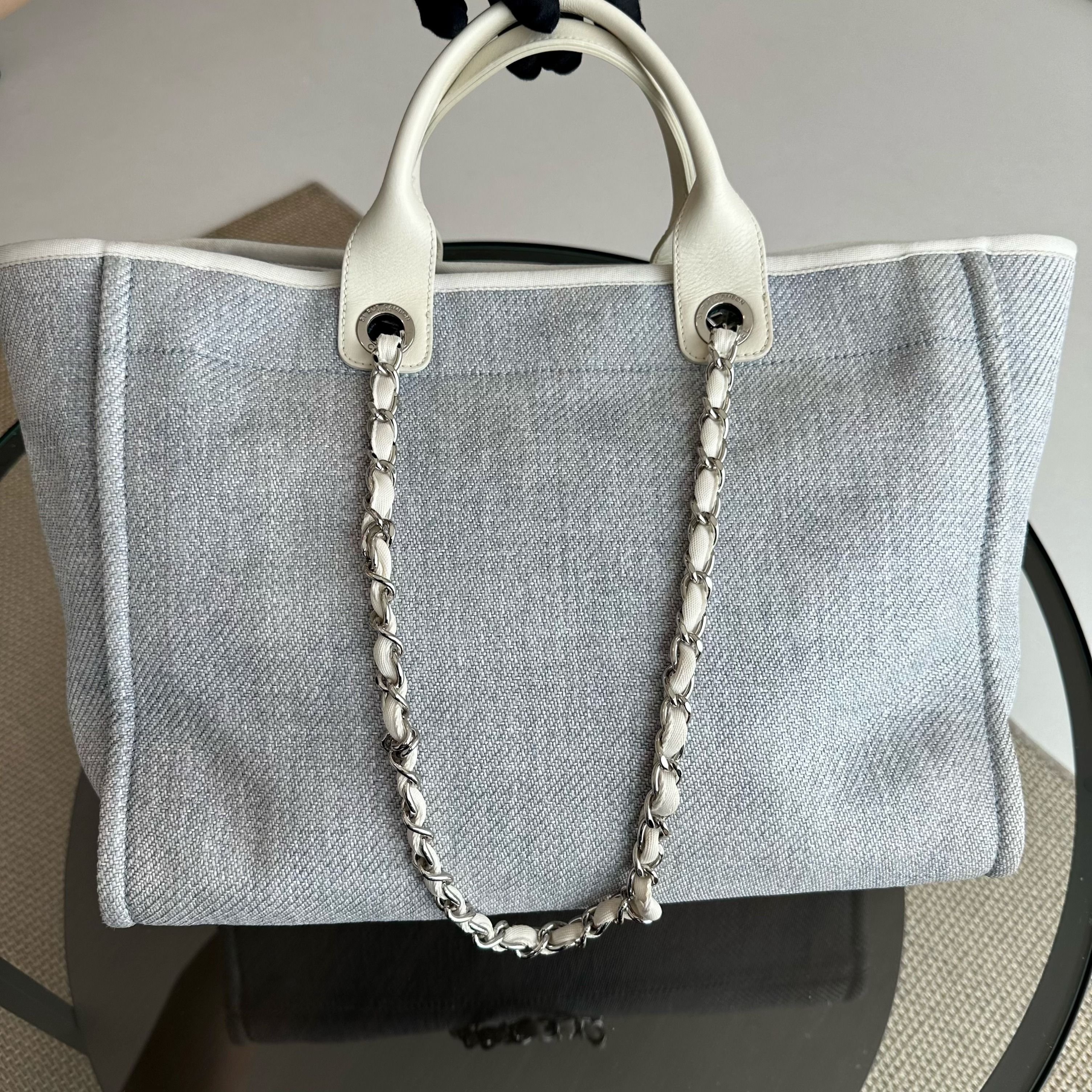 Chanel Deauville Large Light Blue Canvas SHW No 18 - Luxury Evermore