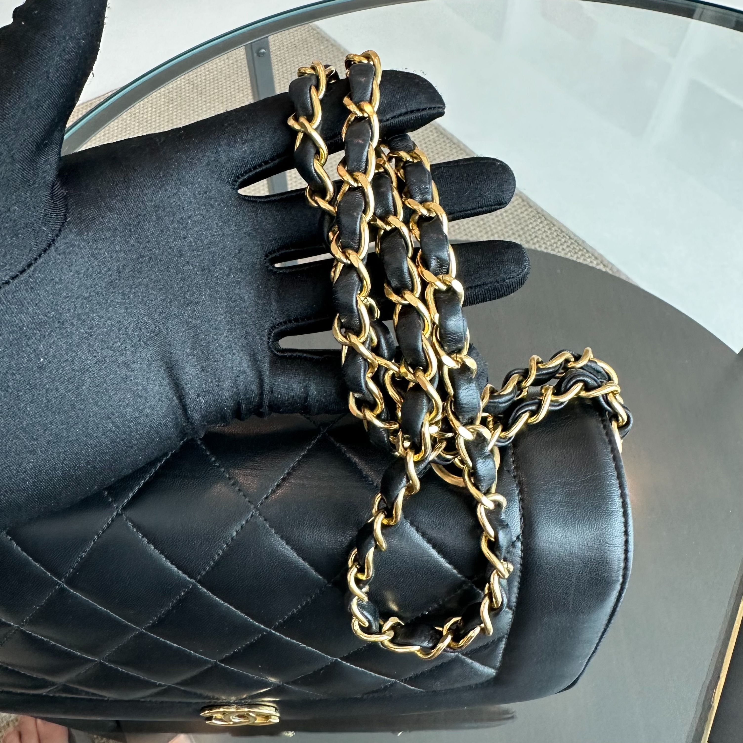 Chanel Diana Medium Black Lambskin Vintage GHW No 3 - Luxury Evermore
