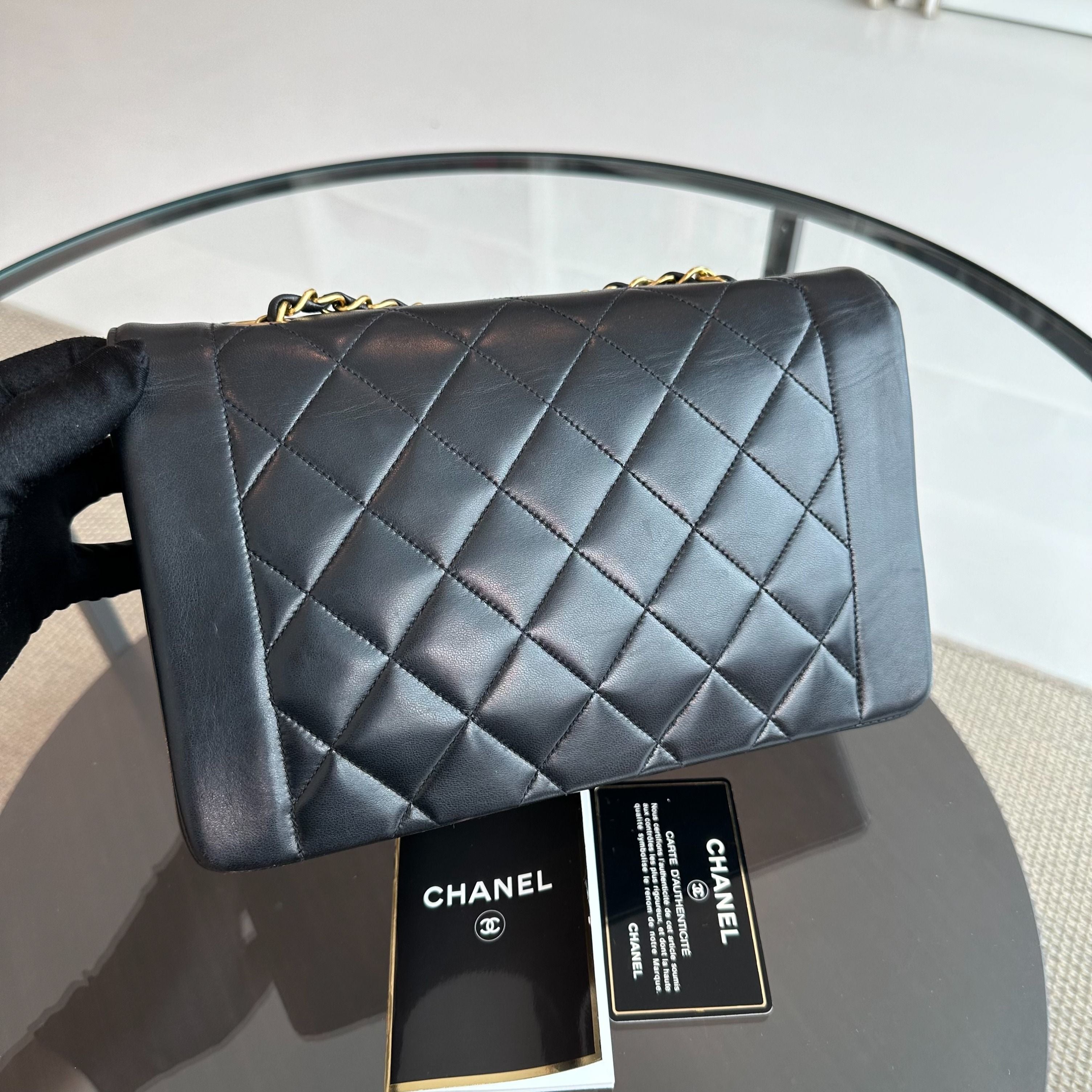 Chanel Diana Medium Black Lambskin Vintage GHW No 3 - Luxury Evermore
