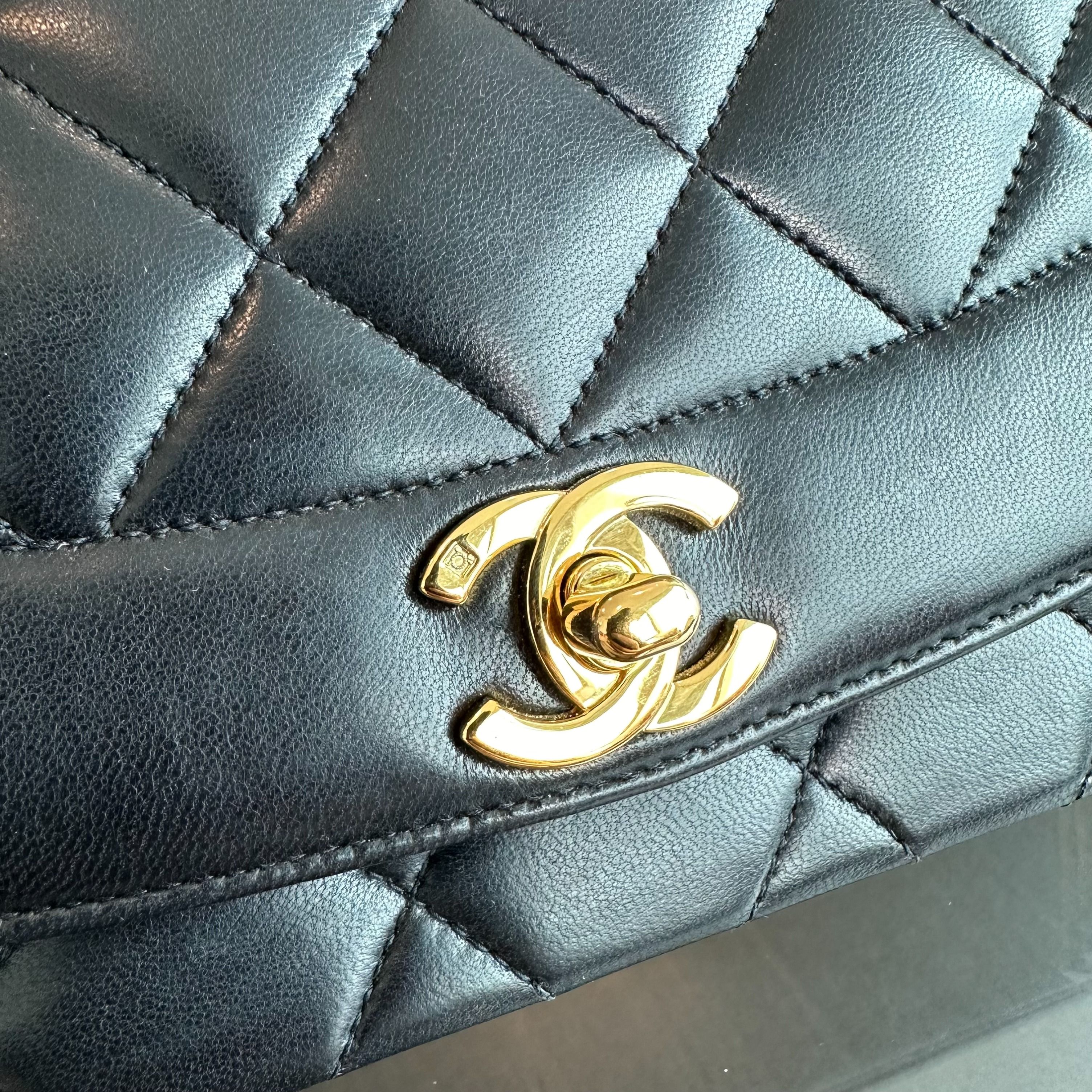Chanel Diana Medium Black Lambskin Vintage GHW No 3 - Luxury Evermore