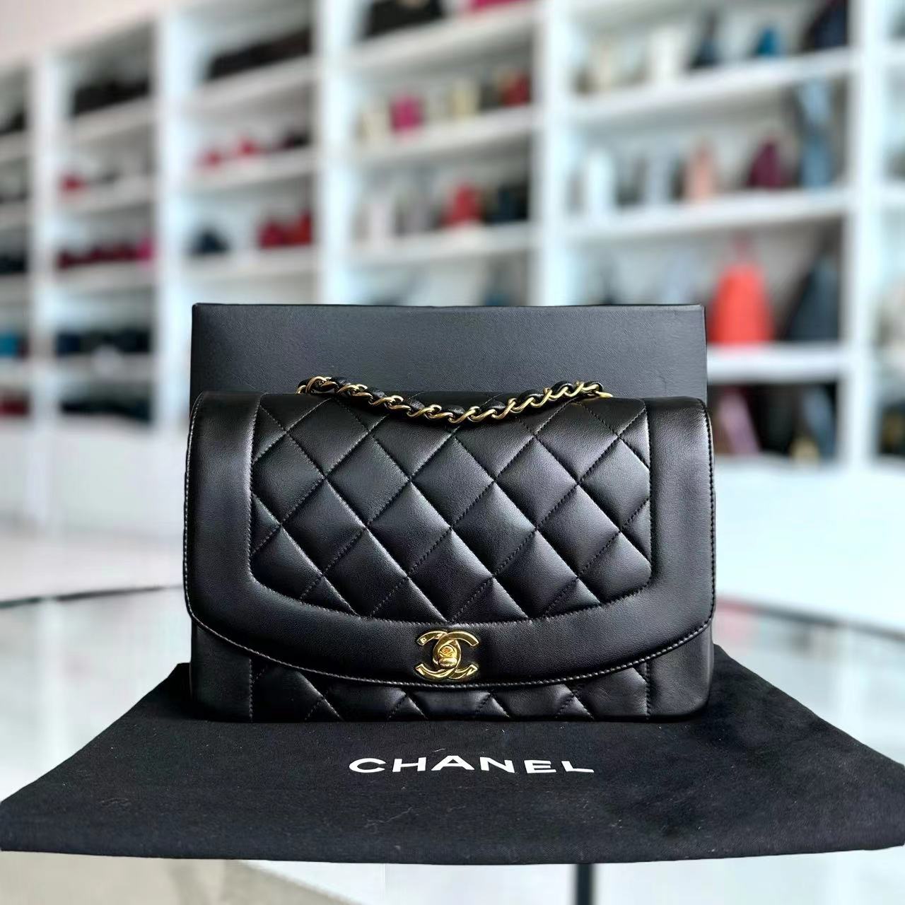 Chanel Diana Medium Quilted Lambskin Black Golden Hardware Series 3 - Luxury Evermore