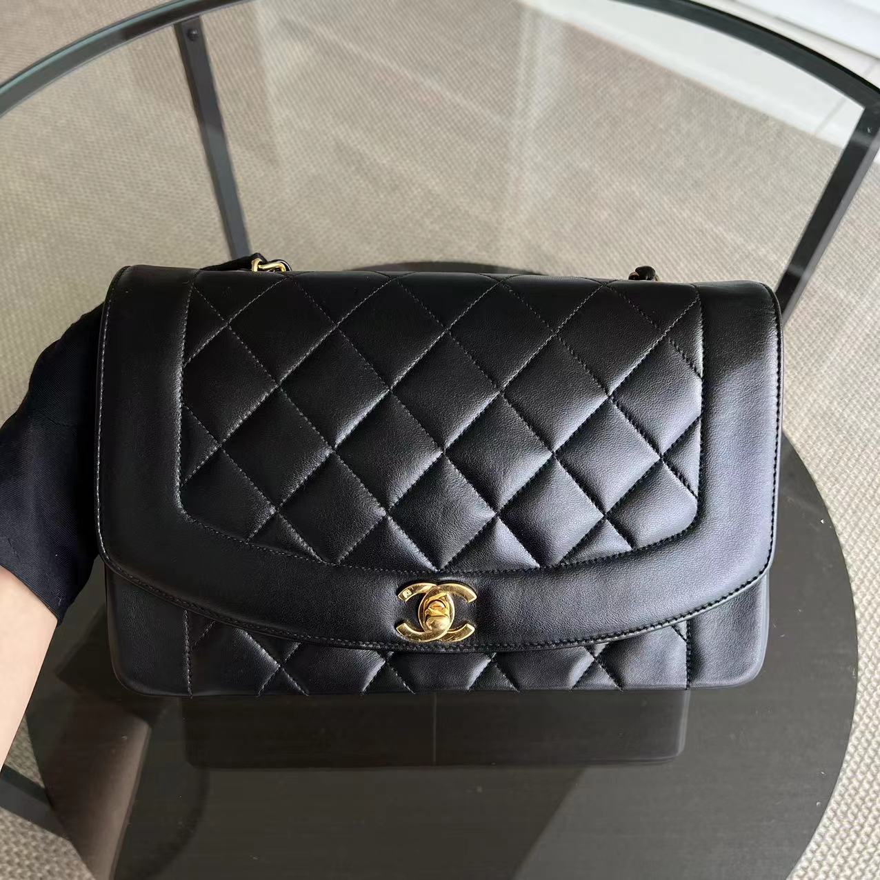 Chanel Diana Medium Quilted Lambskin Black Golden Hardware Series 3 - Luxury Evermore