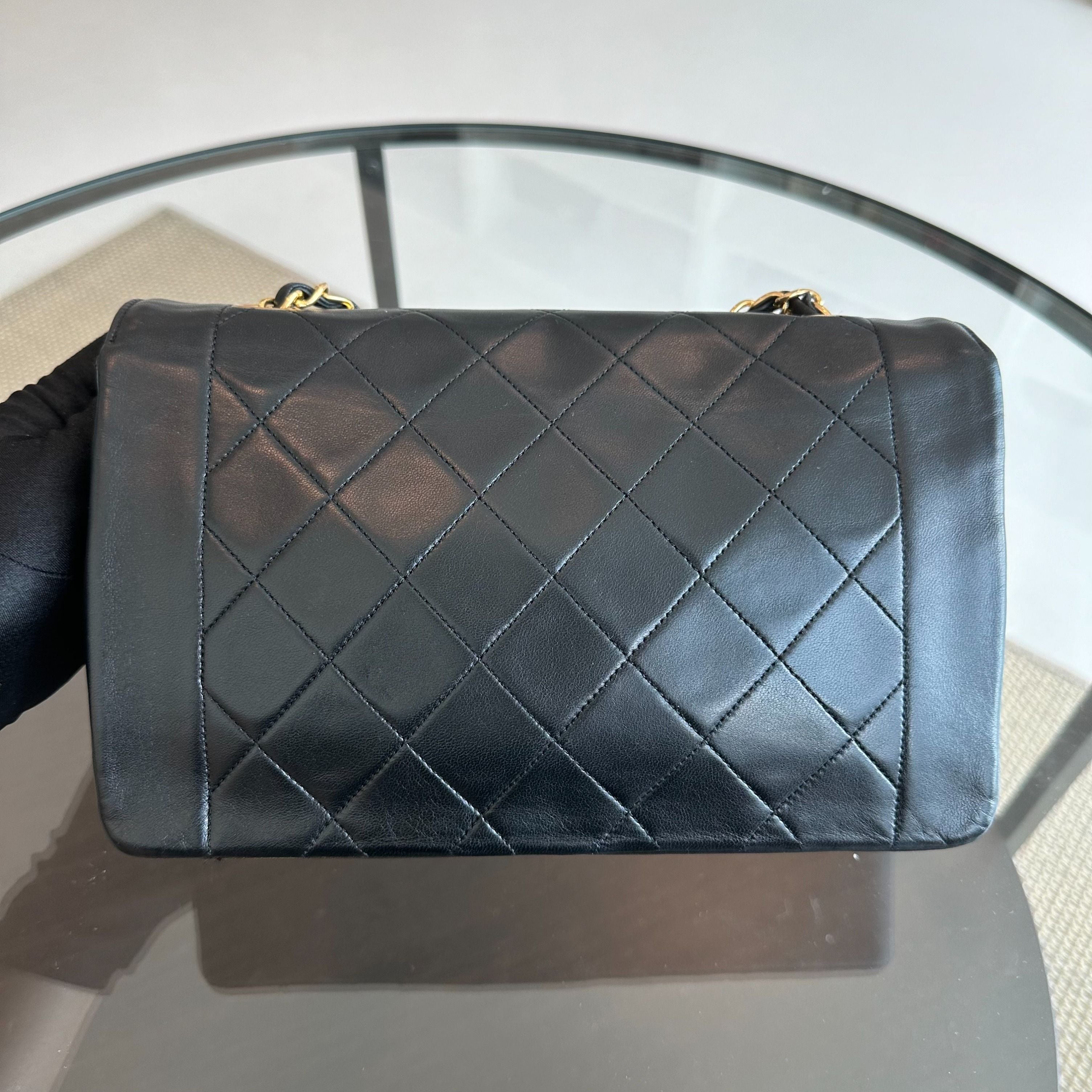 Chanel Diana Medium Vintage 24K Gold Flap Quilted Lambskin Black GHW No 1 - Luxury Evermore