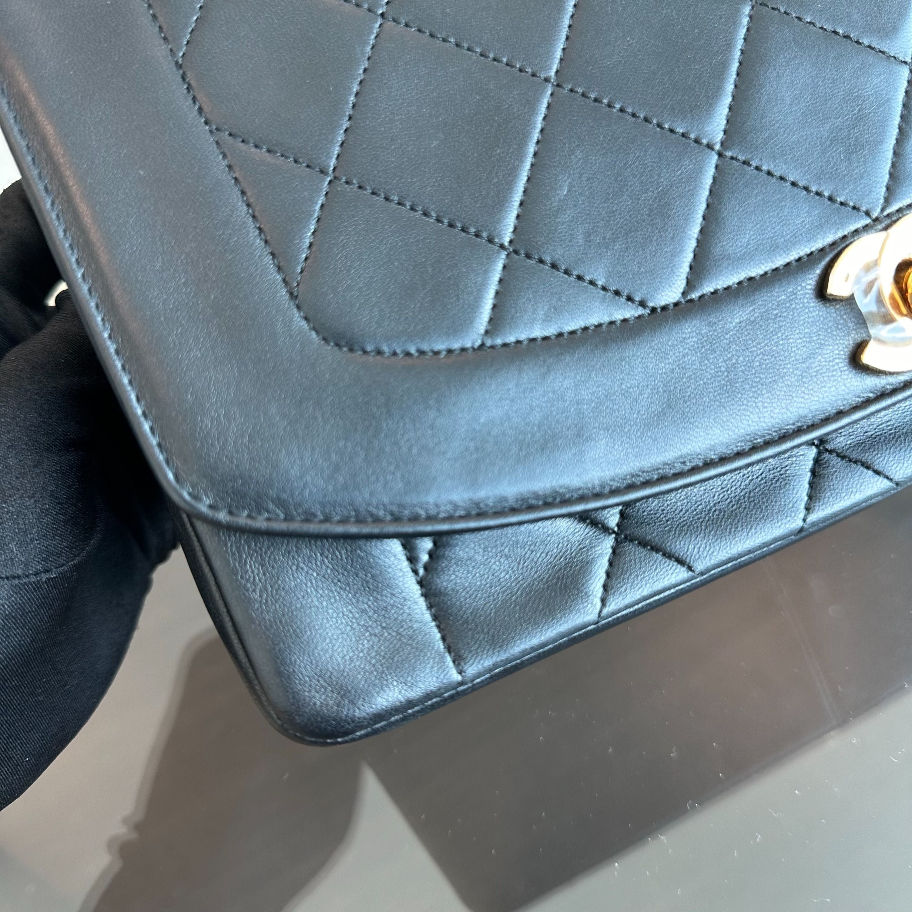 Chanel Diana Medium Vintage 24K Gold Flap Quilted Lambskin Black GHW No 1 - Luxury Evermore