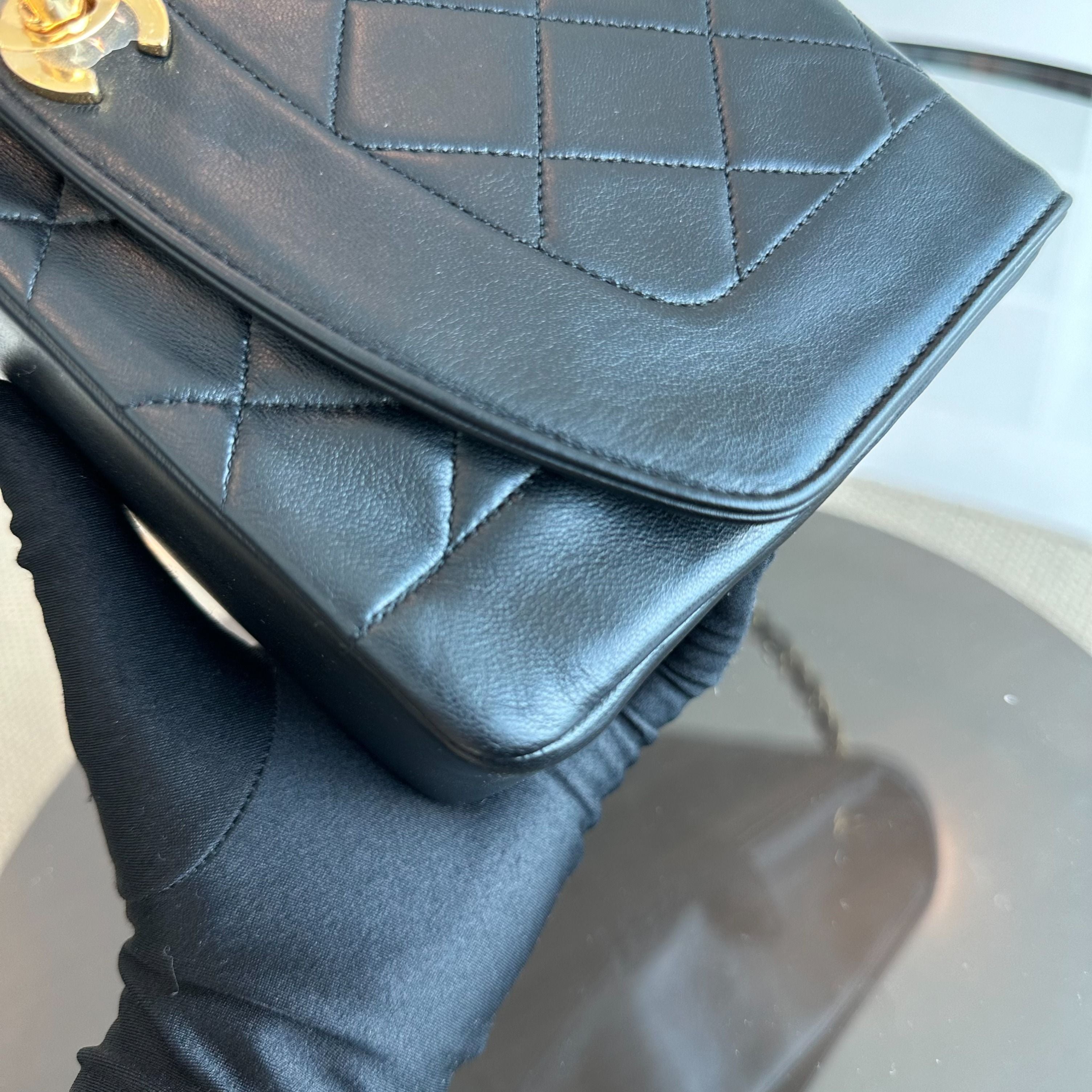 Chanel Diana Medium Vintage 24K Gold Flap Quilted Lambskin Black GHW No 1 - Luxury Evermore