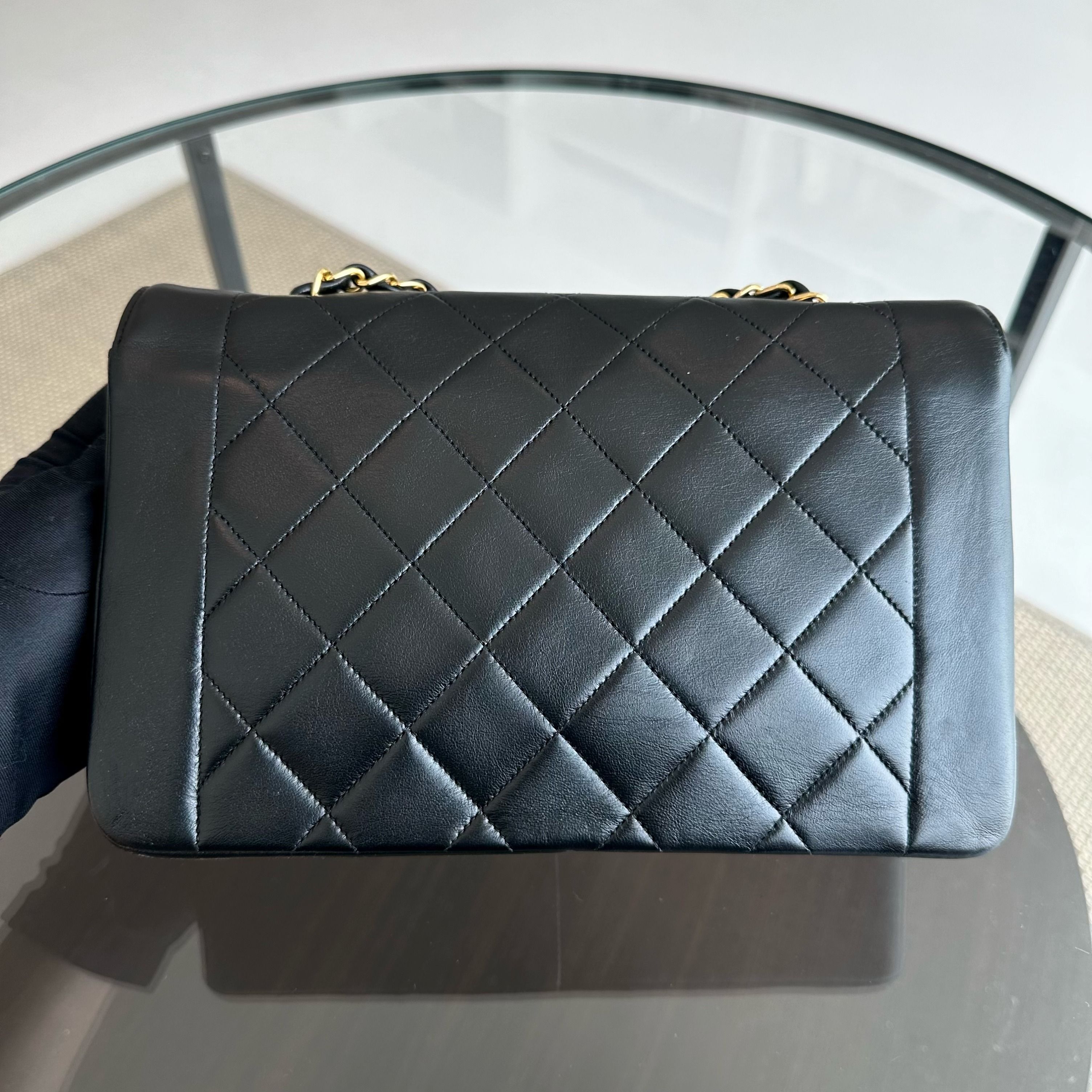 Chanel Diana Medium Vintage 24K Gold Quilted Lambskin Flap Black GHW No 2 - Luxury Evermore