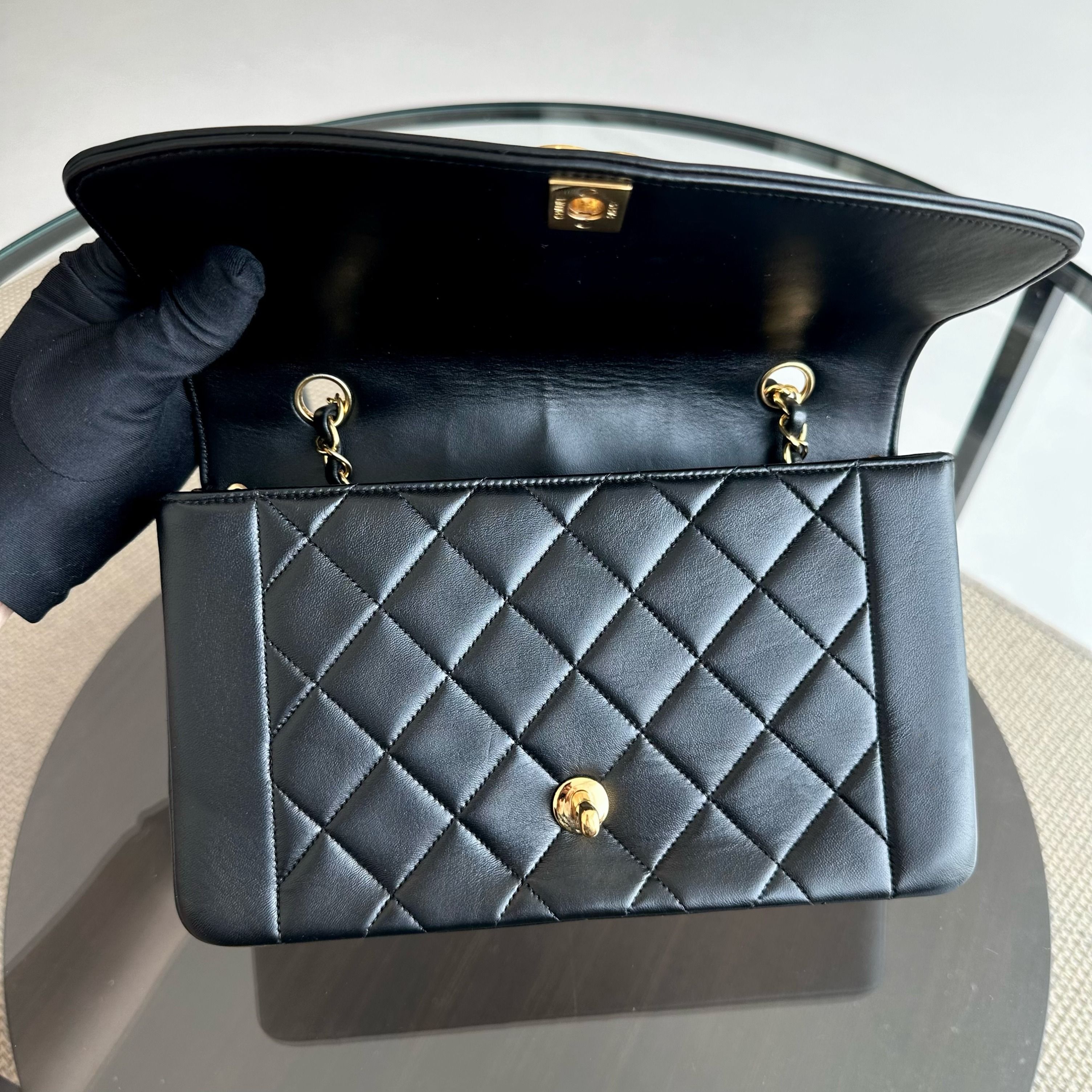 Chanel Diana Medium Vintage 24K Gold Quilted Lambskin Flap Black GHW No 2 - Luxury Evermore
