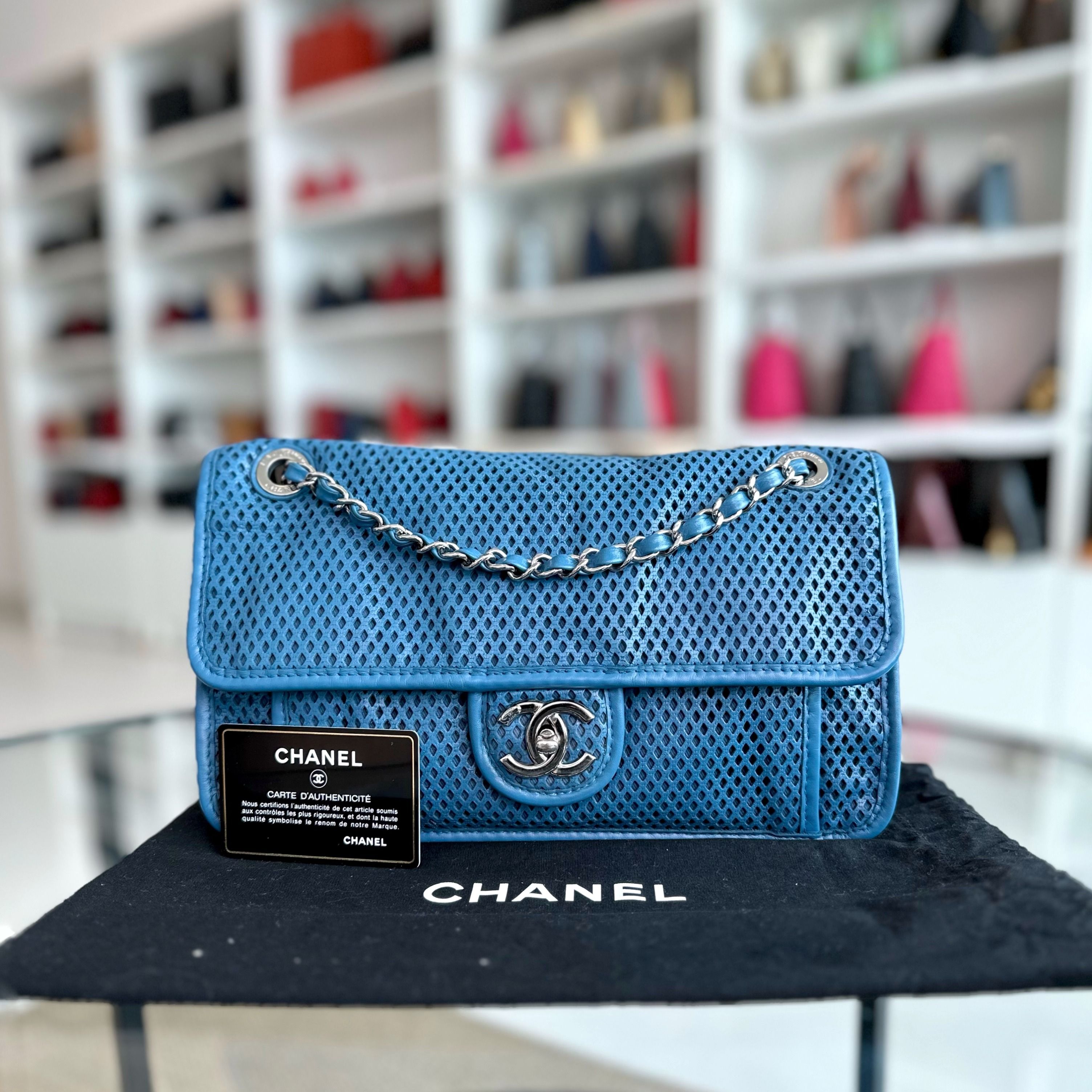 Chanel Flap Perforated French Riviera Up In The Air Blue SHW No 17 - Luxury Evermore