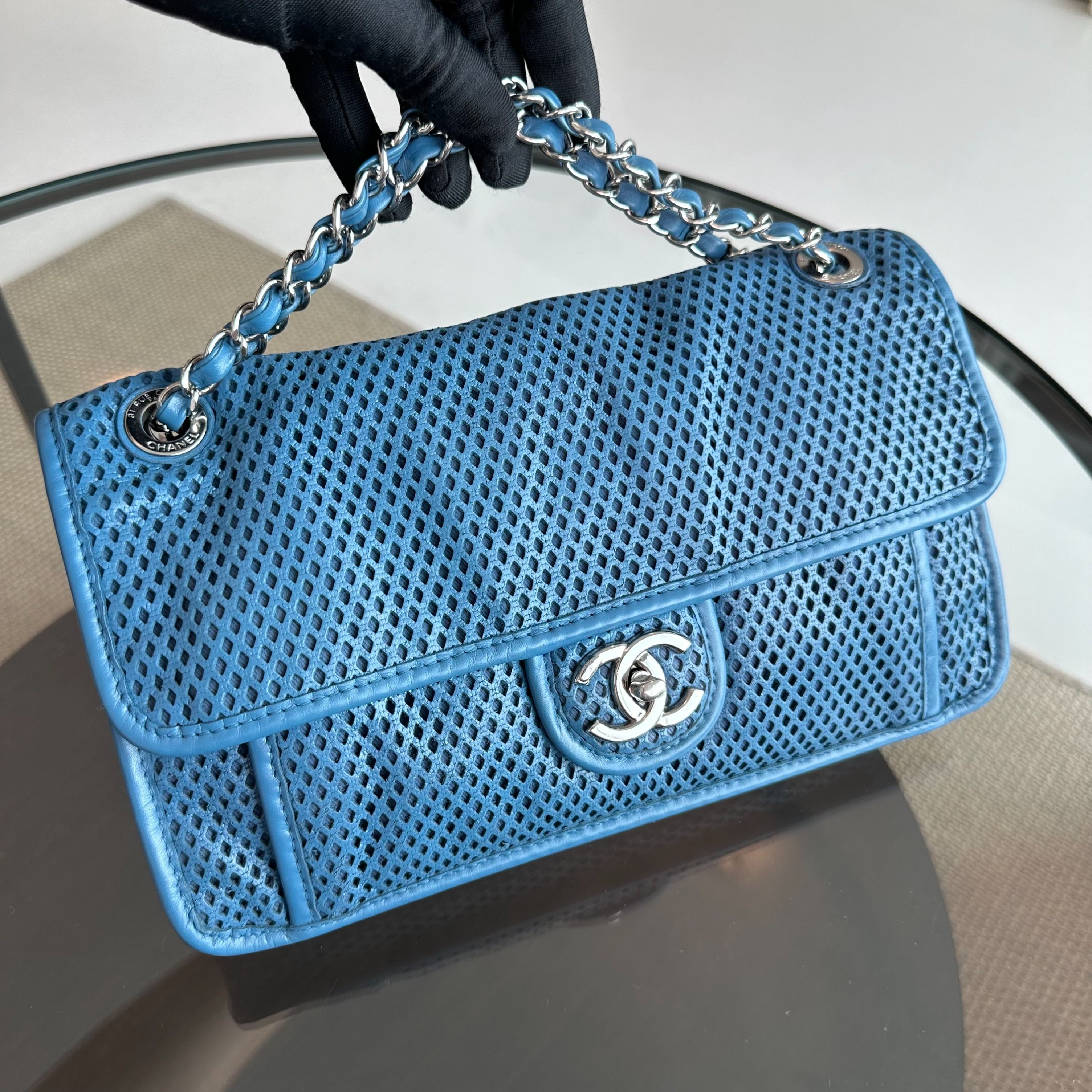 Chanel Flap Perforated French Riviera Up In The Air Blue SHW No 17 - Luxury Evermore