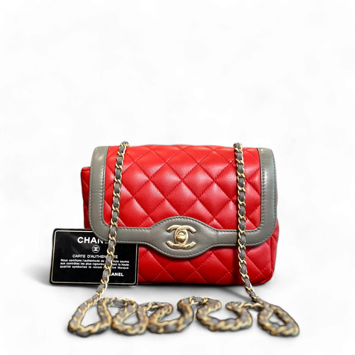 Chanel Seasonal Flap Two-Tone Quilted Lambskin Red Grey GHW No 23