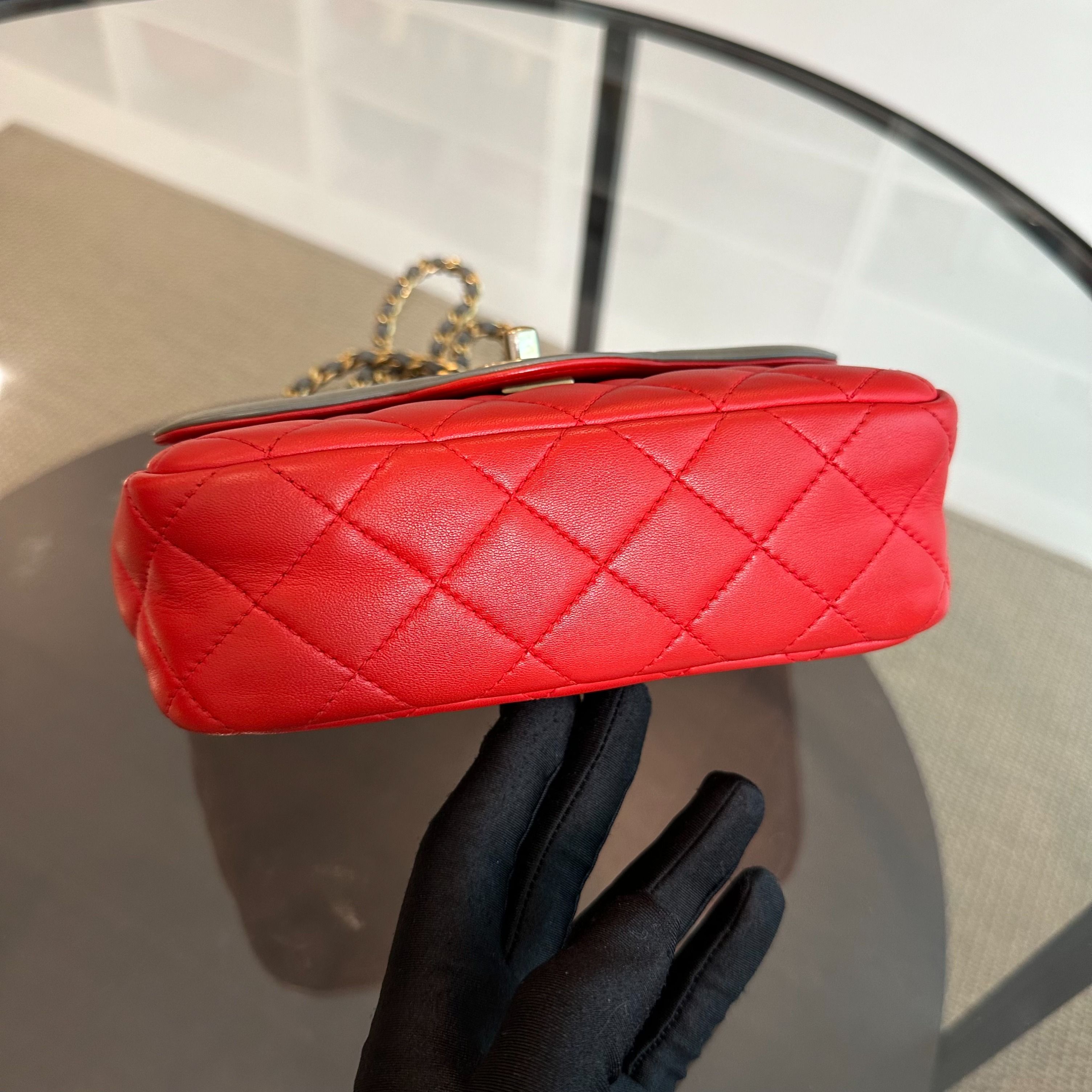 Chanel Flap Two-Tone Quilted Lambskin Red Grey GHW No 23 - Luxury Evermore