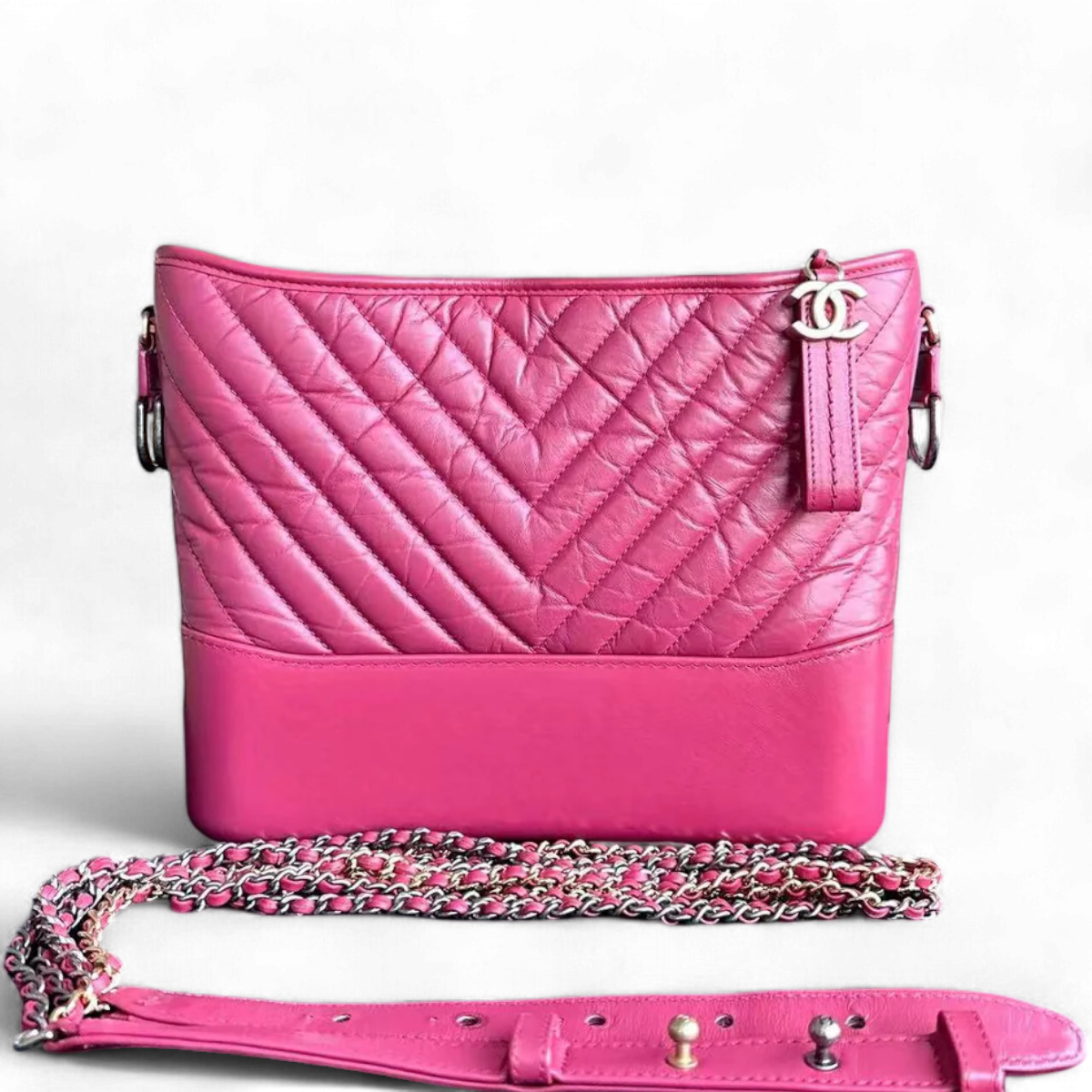 Gabrielle Medium 27CM Chevron Calfskin Hot Pink Two-tone Hardware