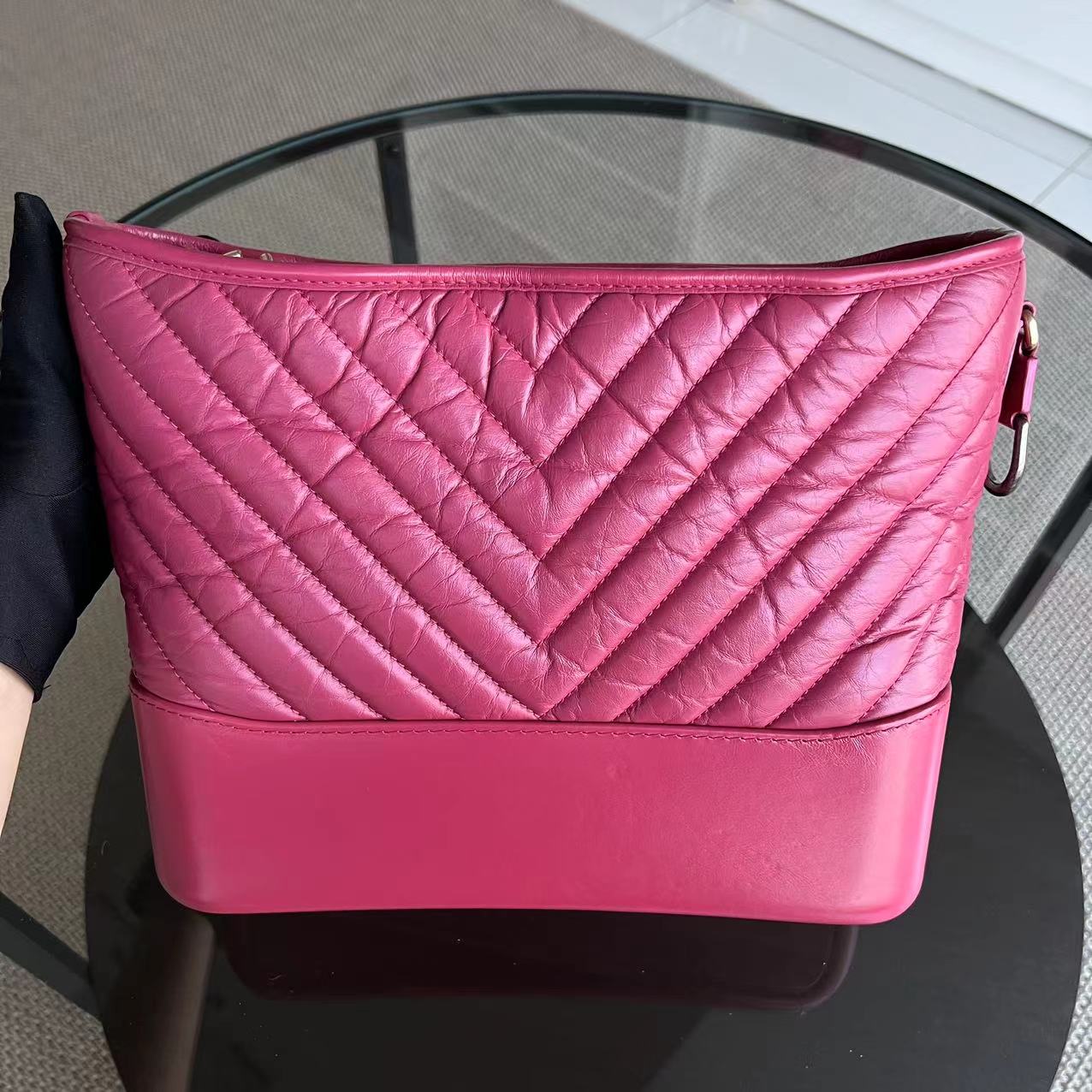 Chanel Gabrielle Medium 27CM Chevron Calfskin Hot Pink Two-tone Hardware Series 26 - Luxury Evermore