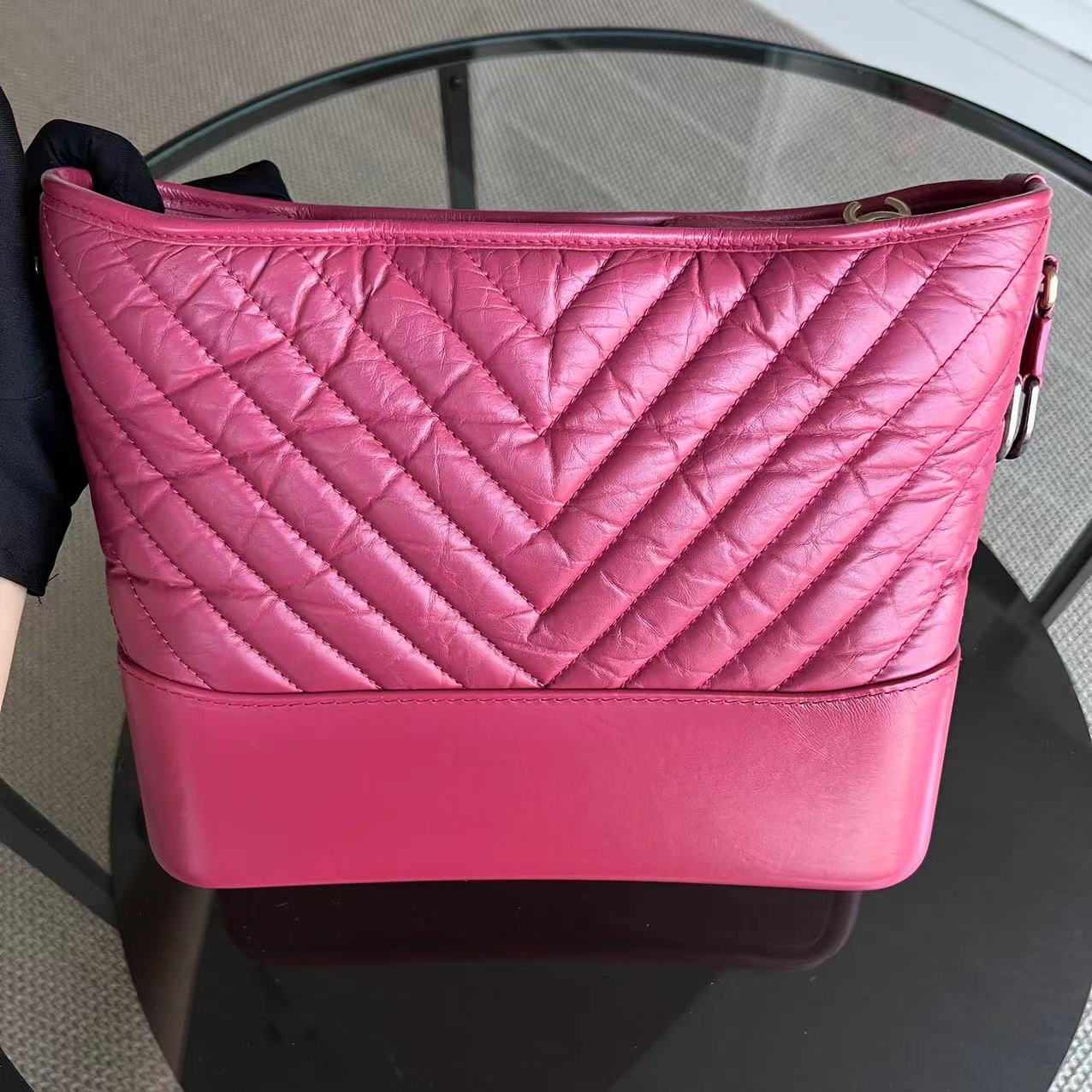 Chanel Gabrielle Medium 27CM Chevron Calfskin Hot Pink Two-tone Hardware Series 26 - Luxury Evermore