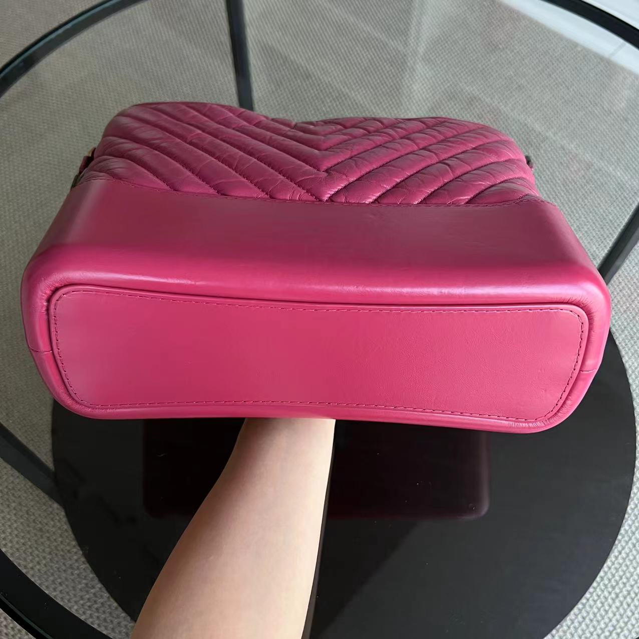 Chanel Gabrielle Medium 27CM Chevron Calfskin Hot Pink Two-tone Hardware Series 26 - Luxury Evermore